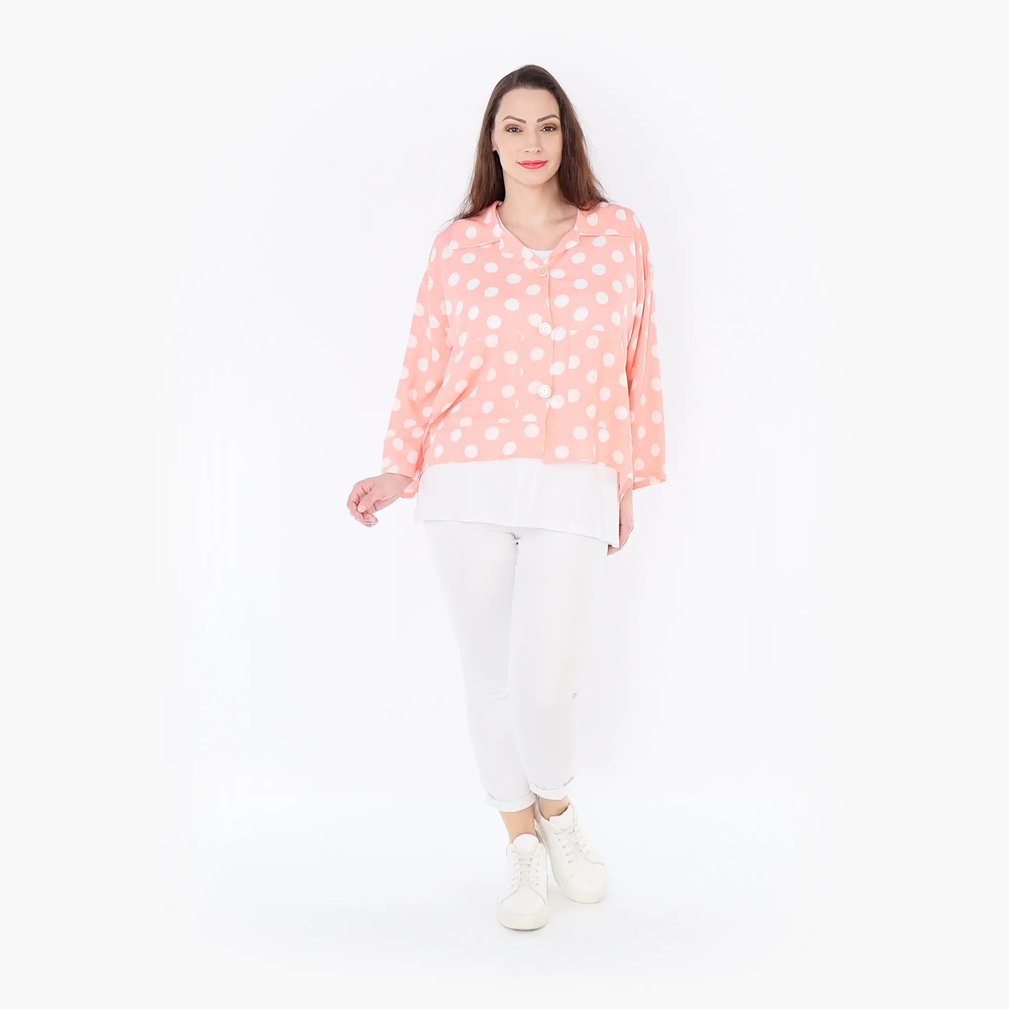  AKH Fashion Jacke in gerundeter Form, aus Viskose, 1417.06910, Rosa/Weiß, Schick, Modern