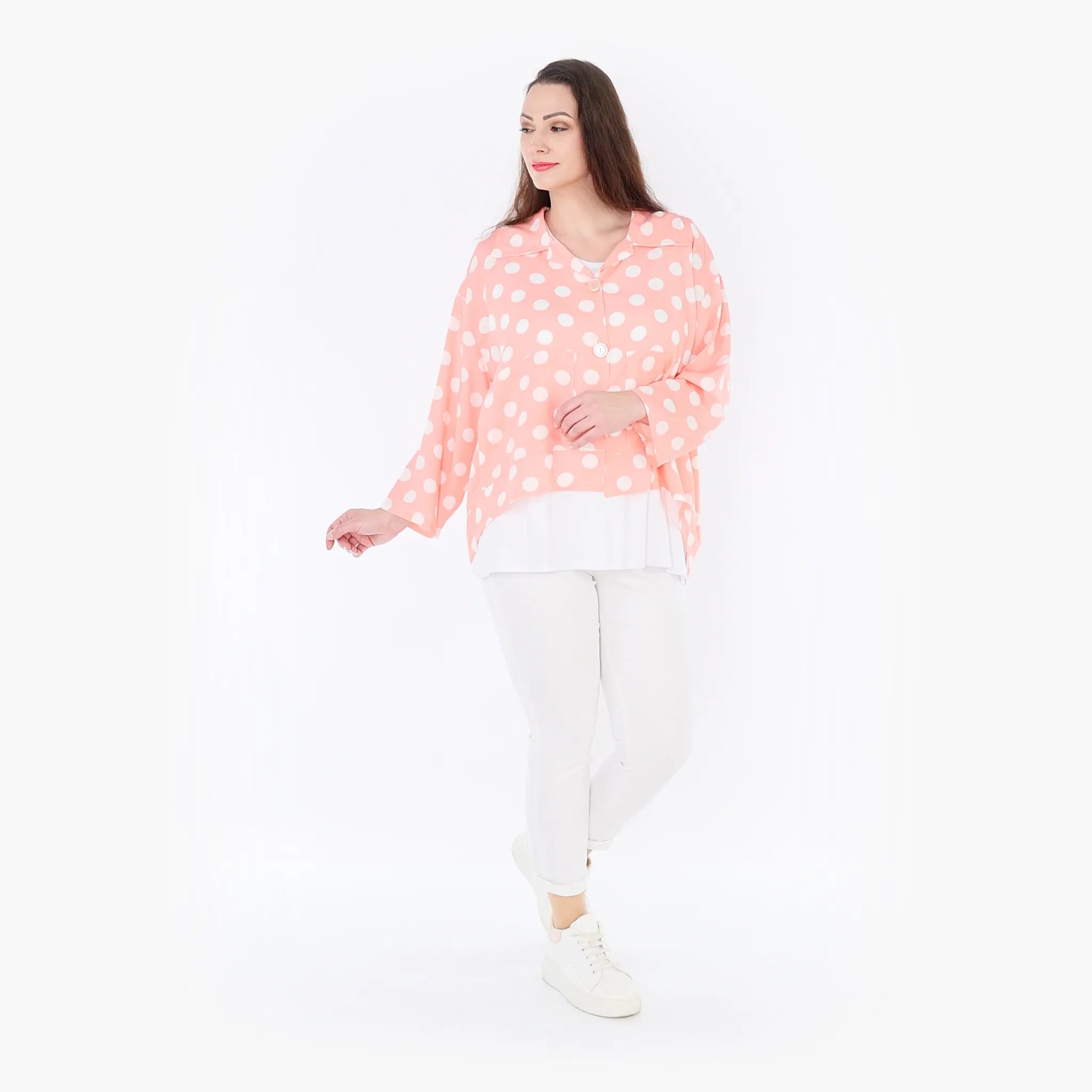  AKH Fashion Jacke in gerundeter Form, aus Viskose, 1417.06910, Rosa/Weiß, Schick, Modern
