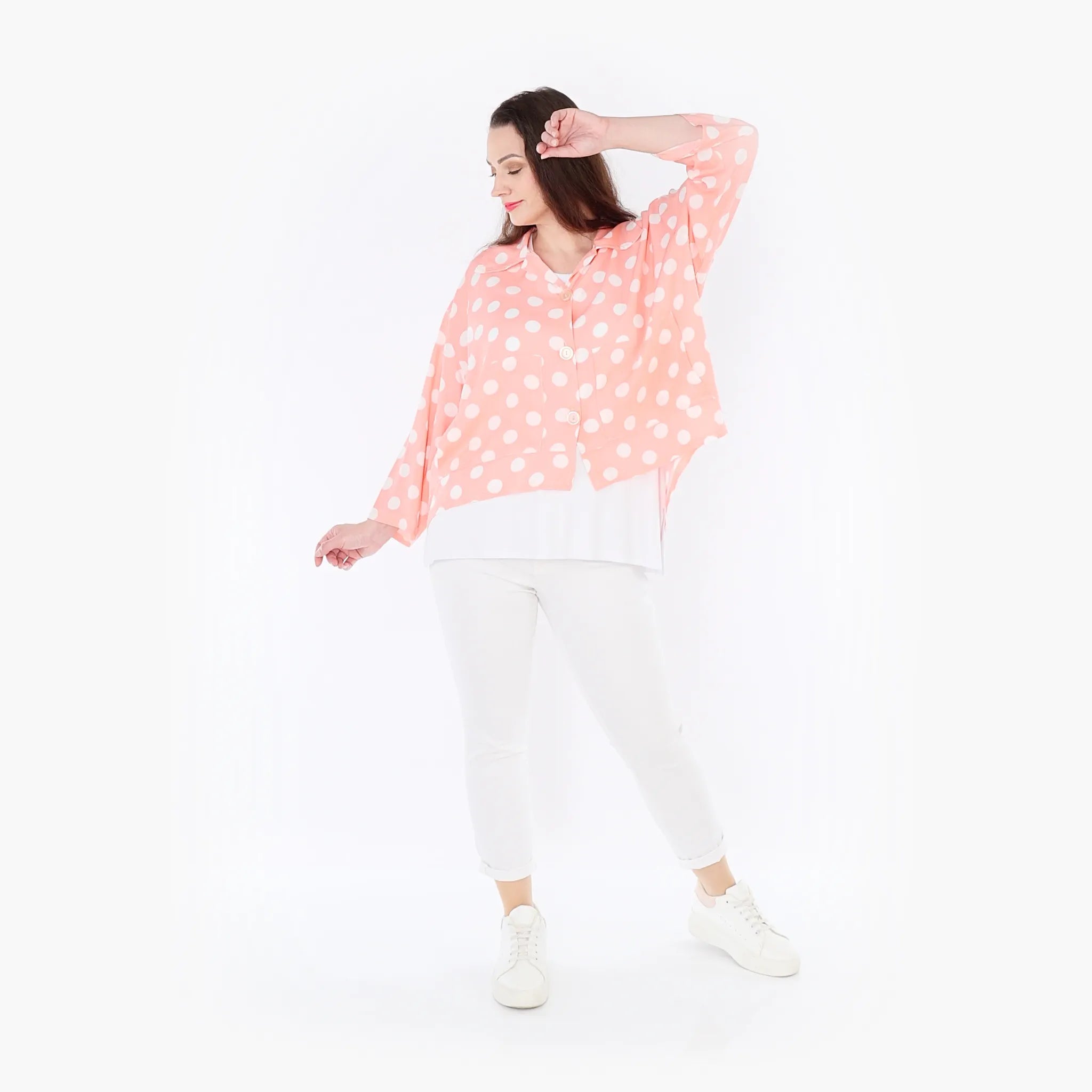  AKH Fashion Jacke in gerundeter Form, aus Viskose, 1417.06910, Rosa/Weiß, Schick, Modern
