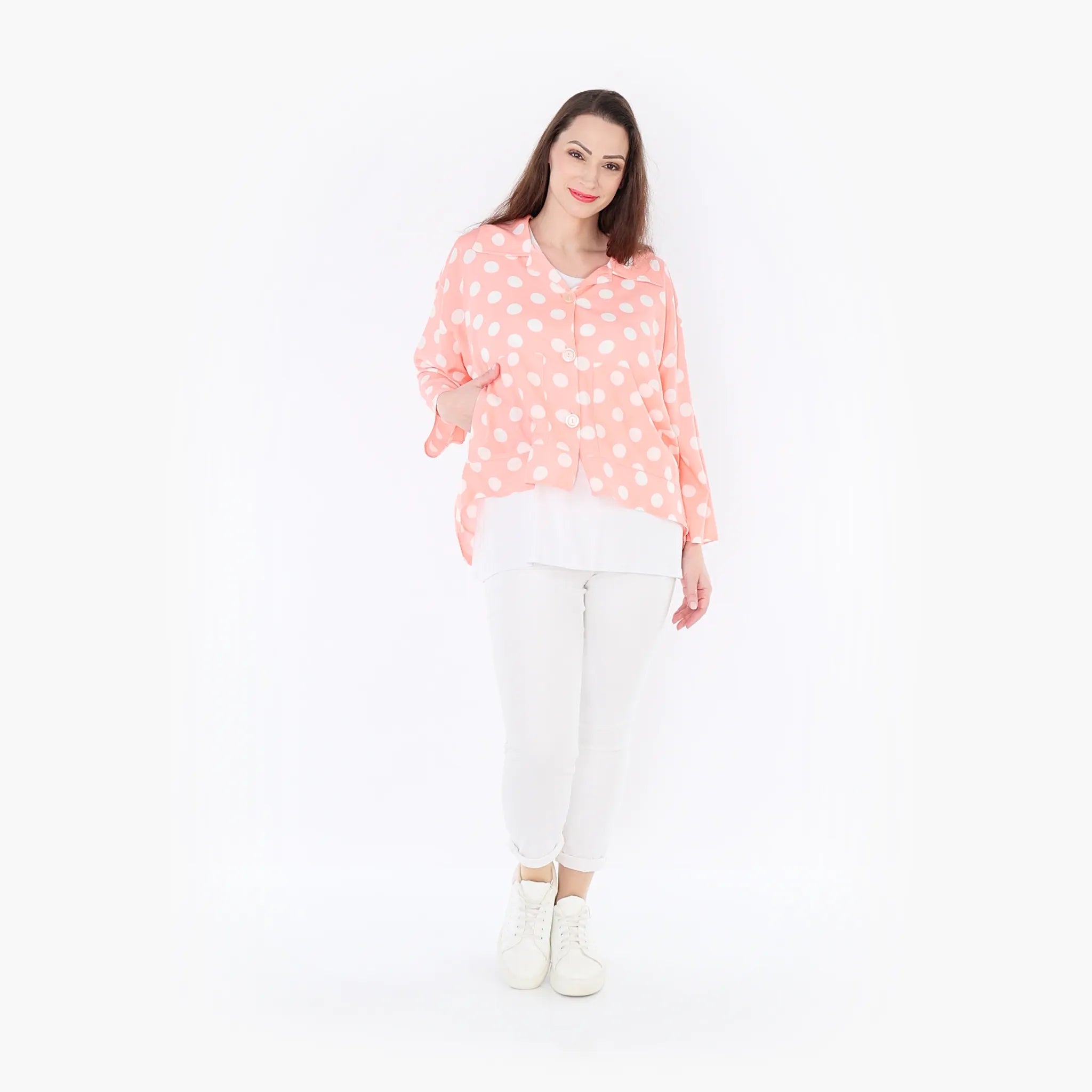  AKH Fashion Jacke in gerundeter Form, aus Viskose, 1417.06910, Rosa/Weiß, Schick, Modern