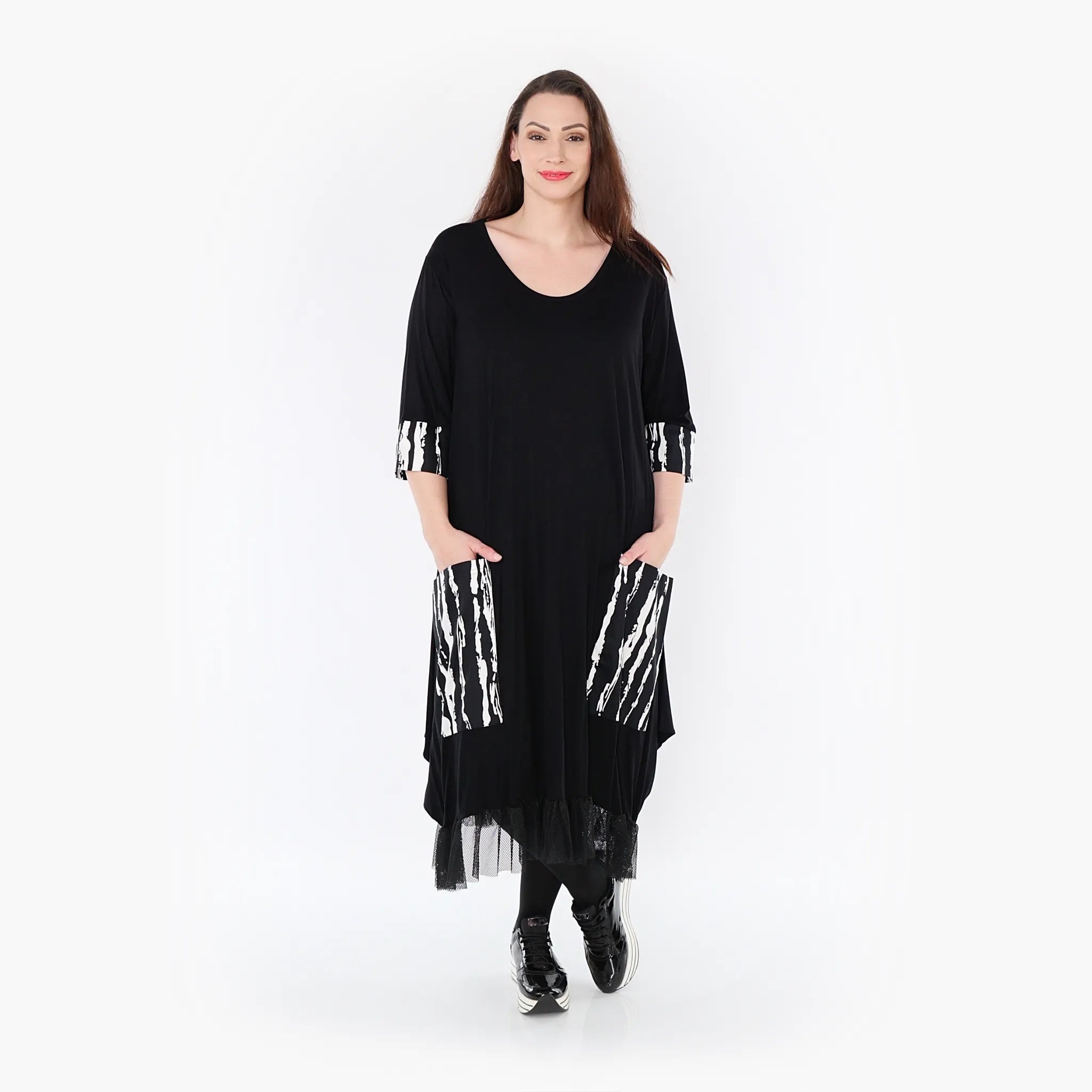  Ballonkleid von AKH Fashion aus Viskose, 1418.05909, Schwarz/Weiß, Schick, Modern, Bequem