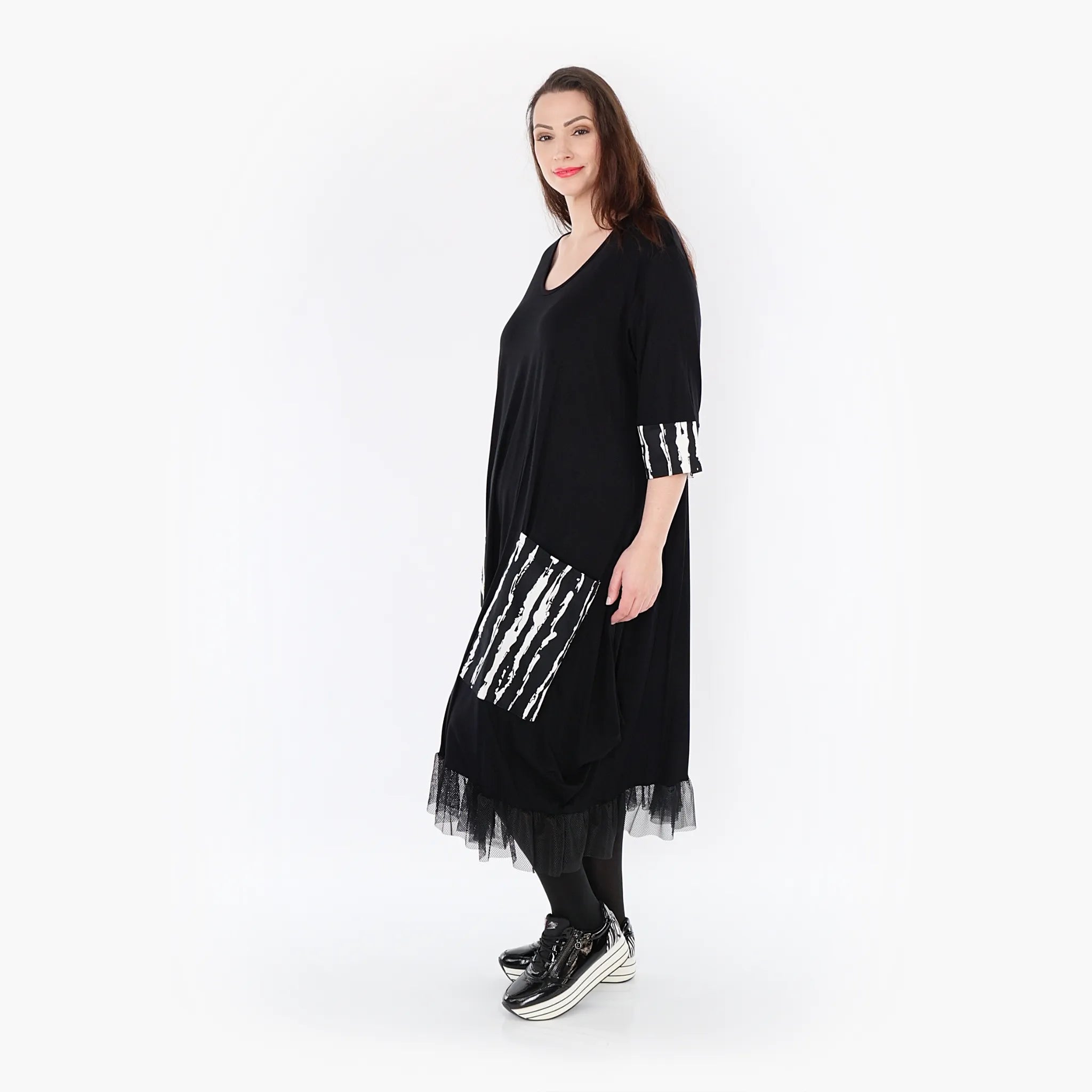  Ballonkleid von AKH Fashion aus Viskose, 1418.05909, Schwarz/Weiß, Schick, Modern, Bequem