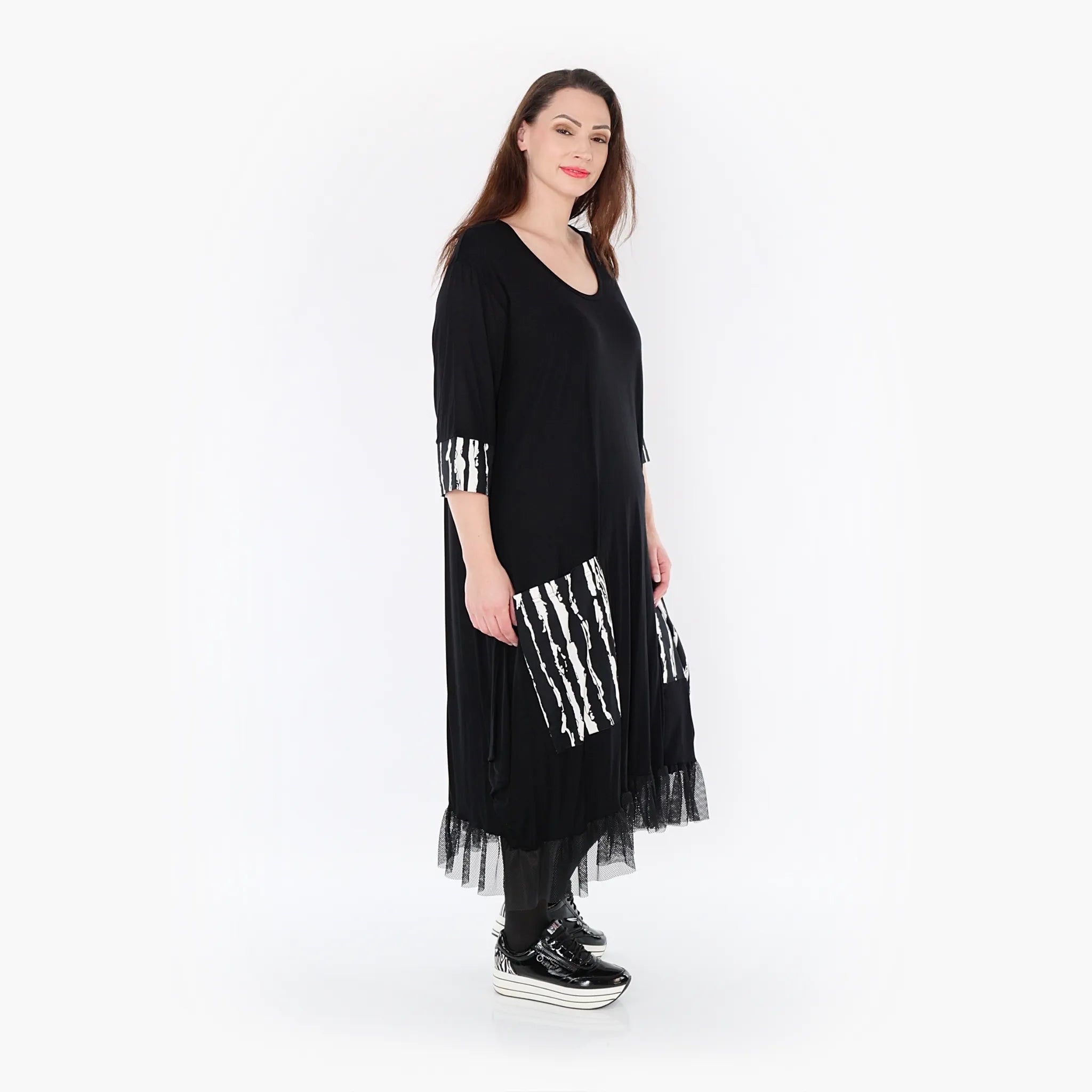  Ballonkleid von AKH Fashion aus Viskose, 1418.05909, Schwarz/Weiß, Schick, Modern, Bequem