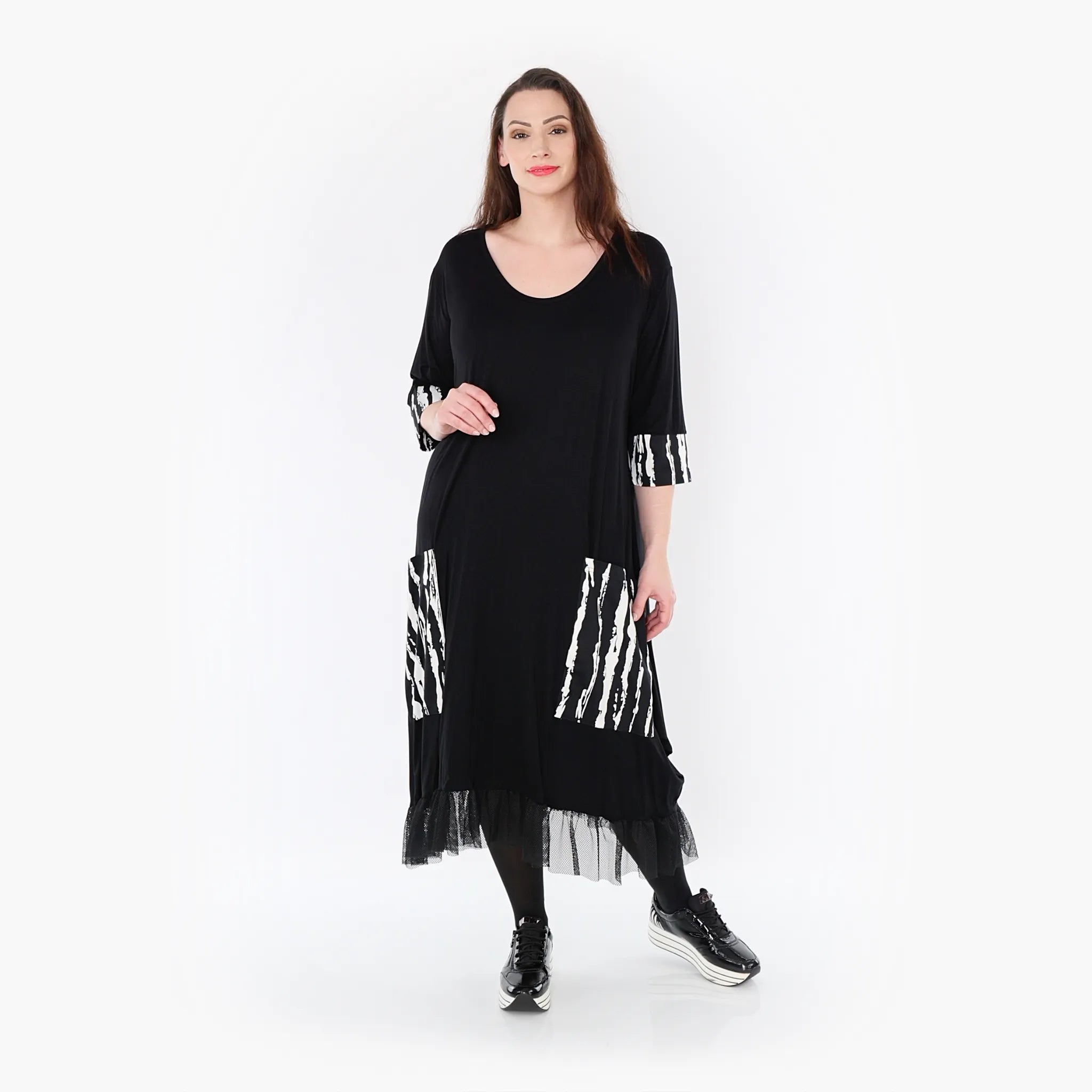  Ballonkleid von AKH Fashion aus Viskose, 1418.05909, Schwarz/Weiß, Schick, Modern, Bequem