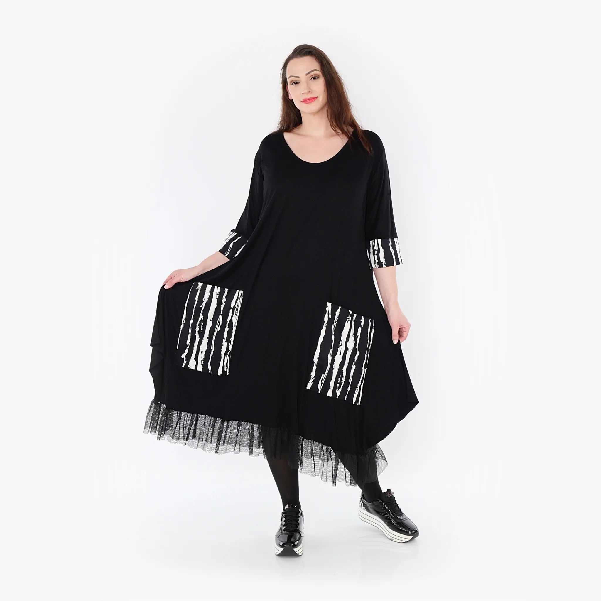  Ballonkleid von AKH Fashion aus Viskose, 1418.05909, Schwarz/Weiß, Schick, Modern, Bequem