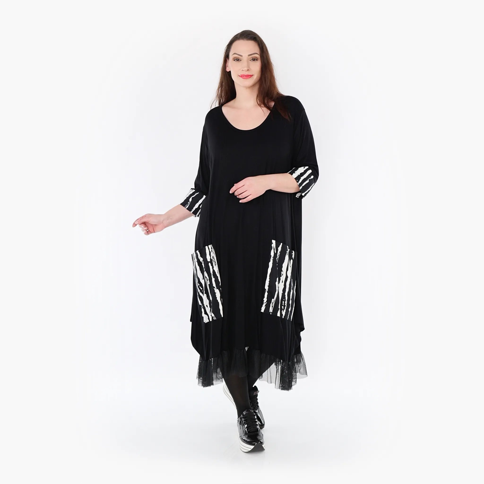  Ballonkleid von AKH Fashion aus Viskose, 1418.05909, Schwarz/Weiß, Schick, Modern, Bequem