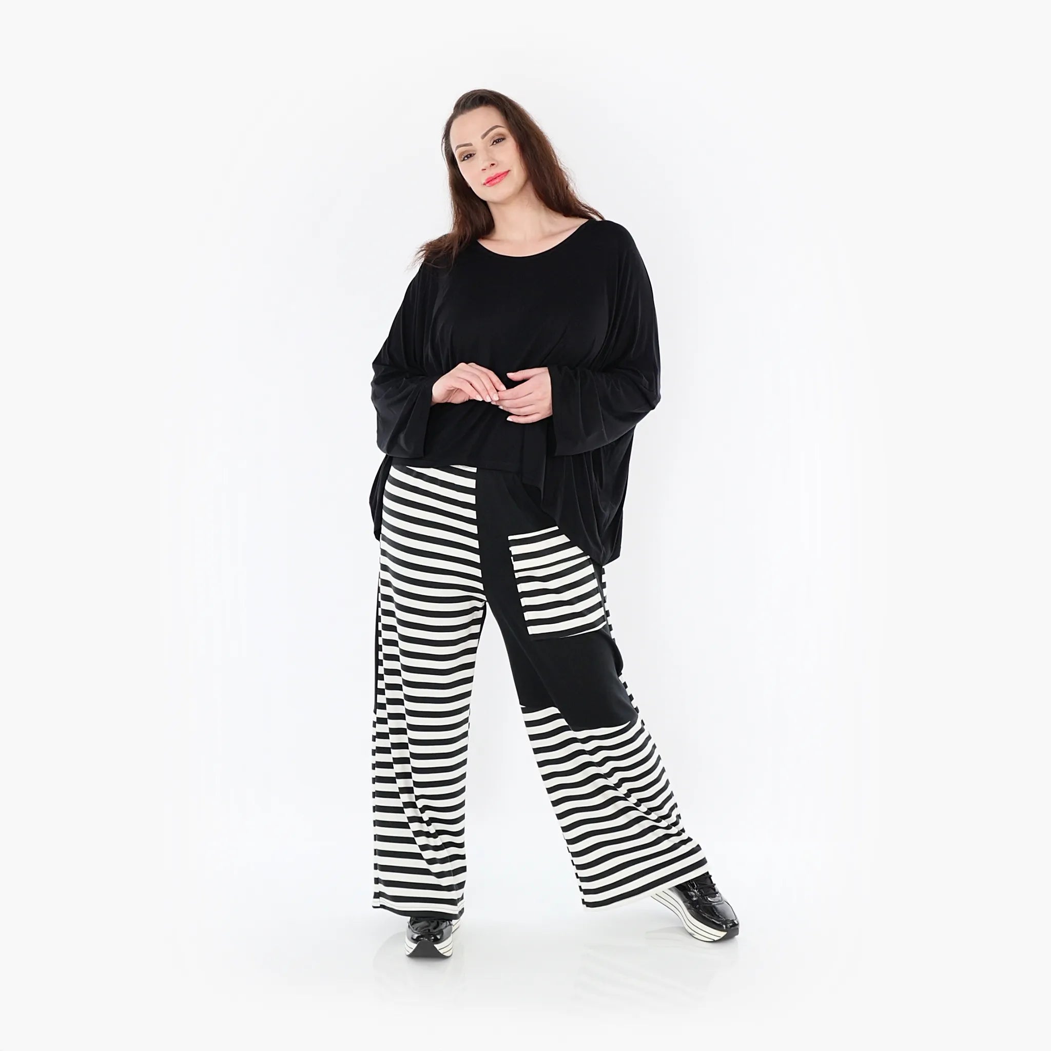  AKH Fashion Hose in gerader Form, aus Viskose, 1419.06907, Ecru/Schwarz, Schick, Modern