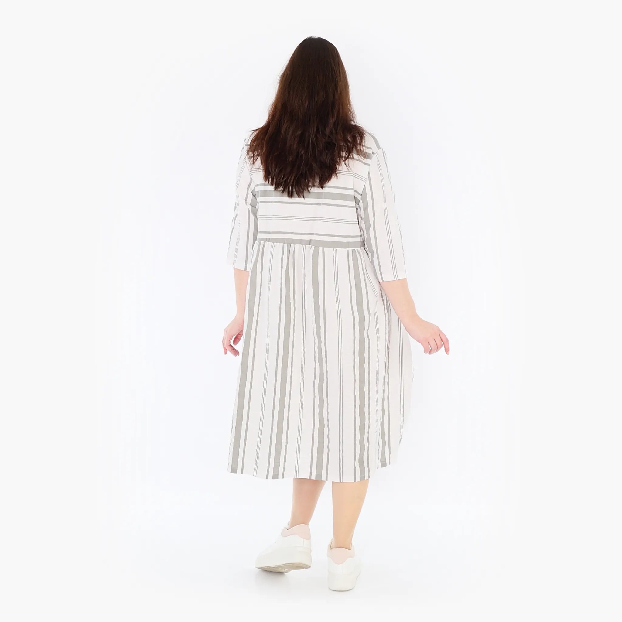  Ballonkleid von AKH Fashion aus Baumwolle, 1420.06698, Weiß/Kiwi, Blockstreifen, Schick