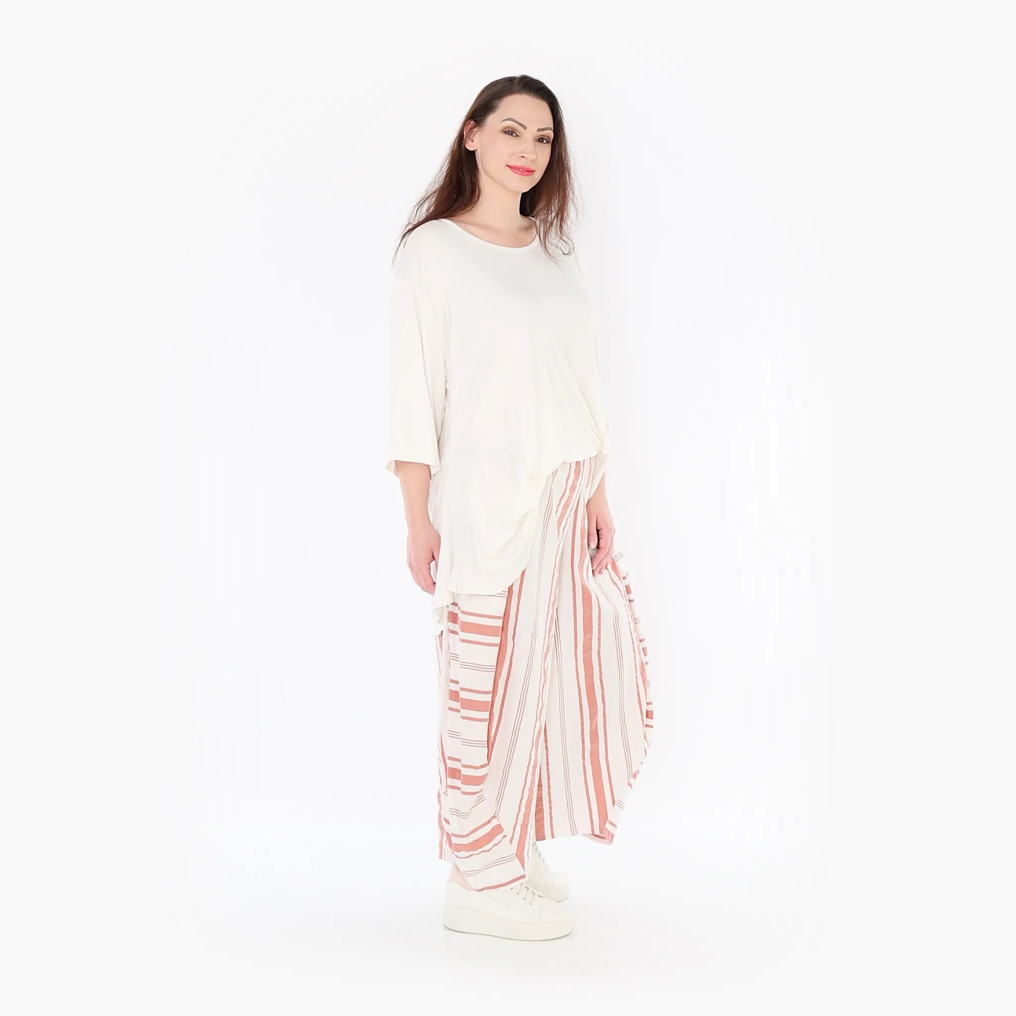  Ballonhose von AKH Fashion aus Baumwolle, 1420.08069, Weiß/Apricot, Blockstreifen, Schick