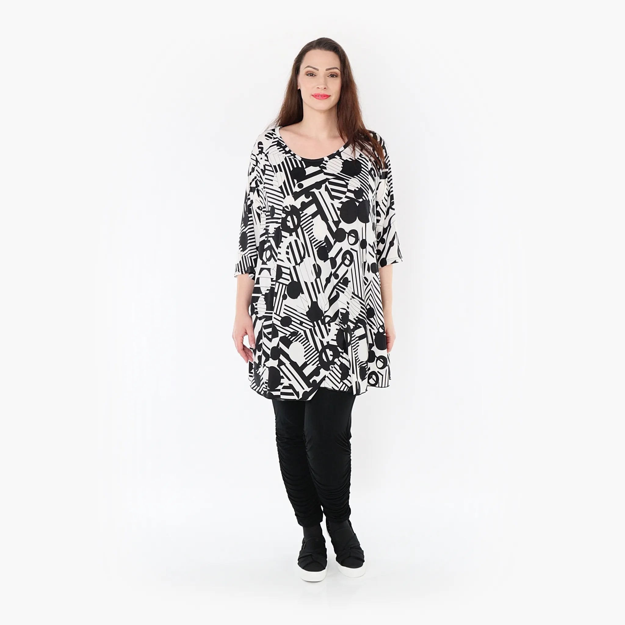  AKH Fashion Bigshirt in Glocken-Form, aus Viskose, 1400592, Schwarz/Weiß, Punkte, Schick
