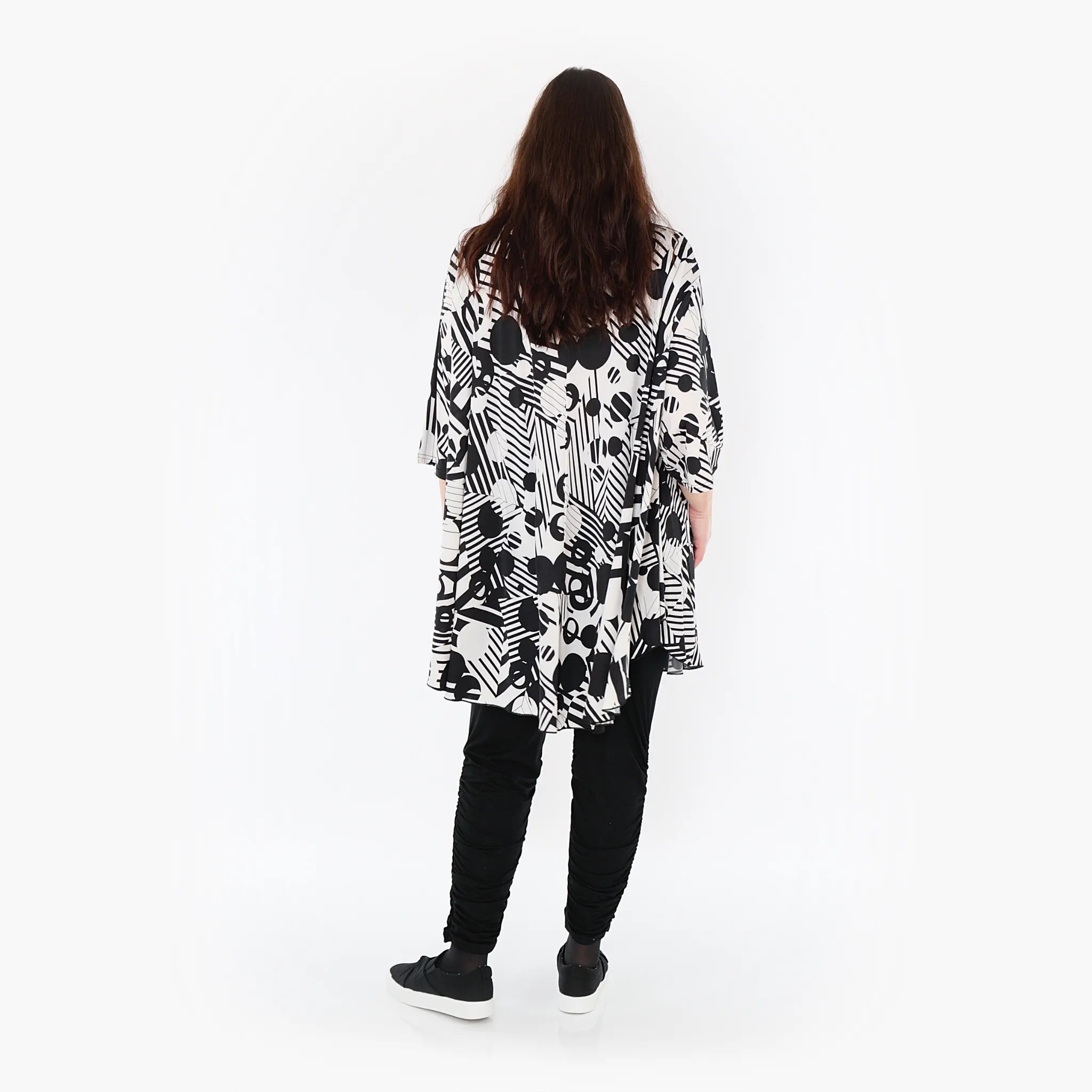  AKH Fashion Bigshirt in Glocken-Form, aus Viskose, 1400592, Schwarz/Weiß, Punkte, Schick