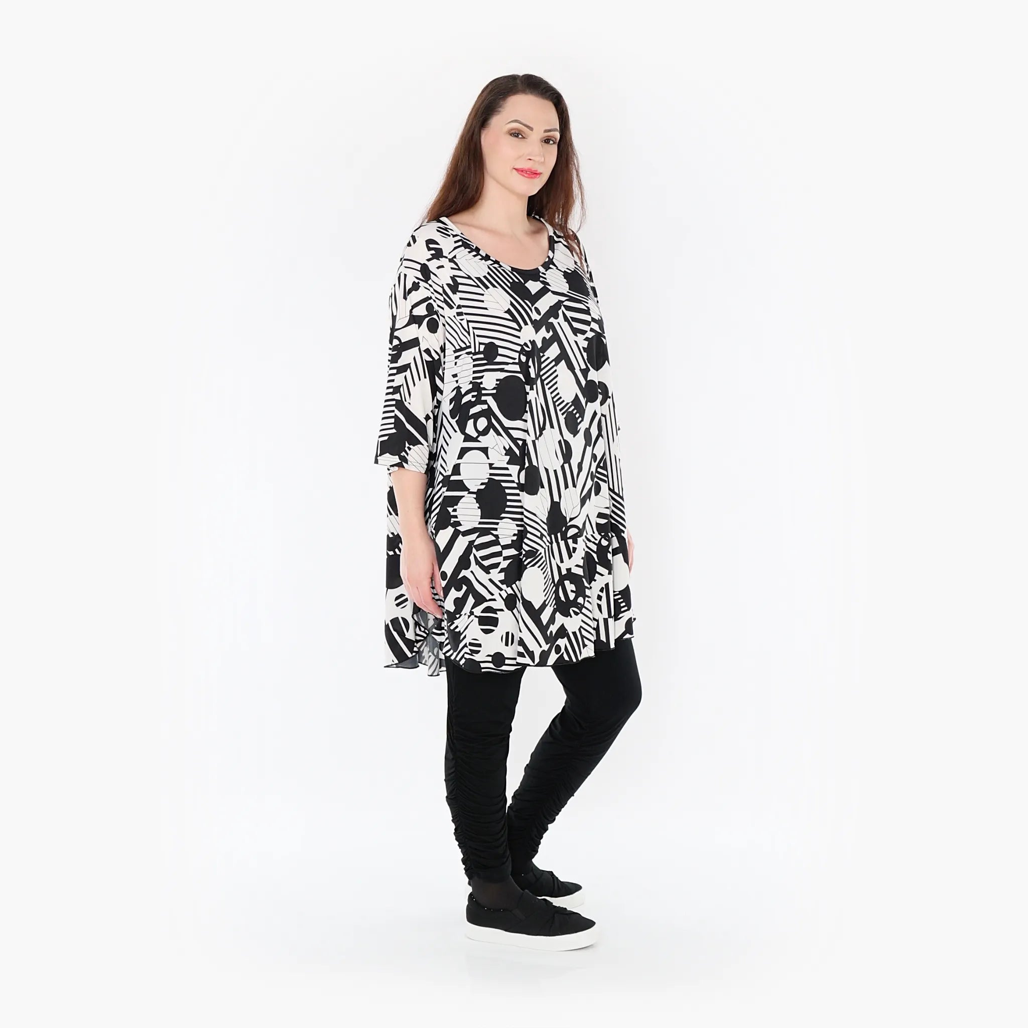  AKH Fashion Bigshirt in Glocken-Form, aus Viskose, 1400592, Schwarz/Weiß, Punkte, Schick