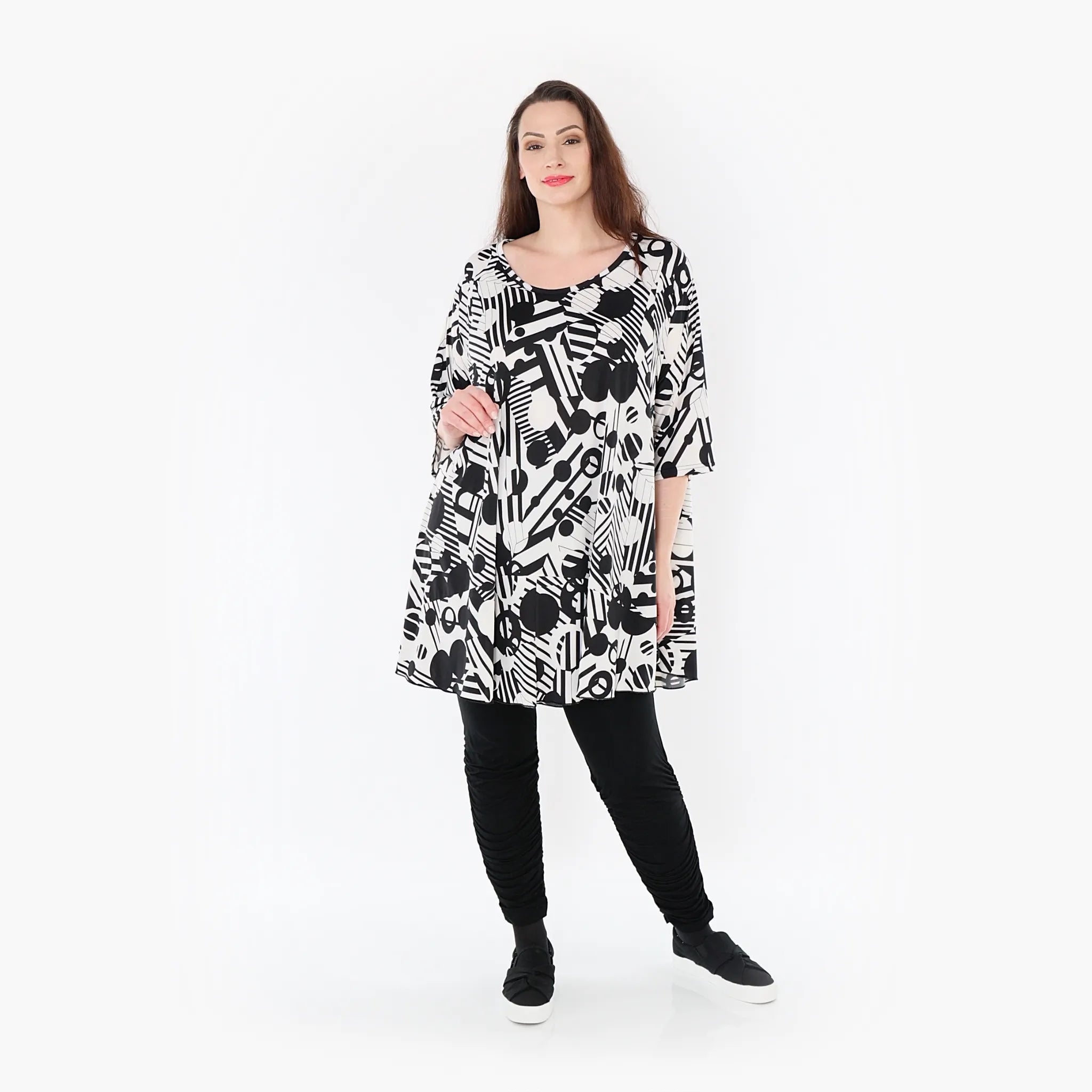  AKH Fashion Bigshirt in Glocken-Form, aus Viskose, 1400592, Schwarz/Weiß, Punkte, Schick