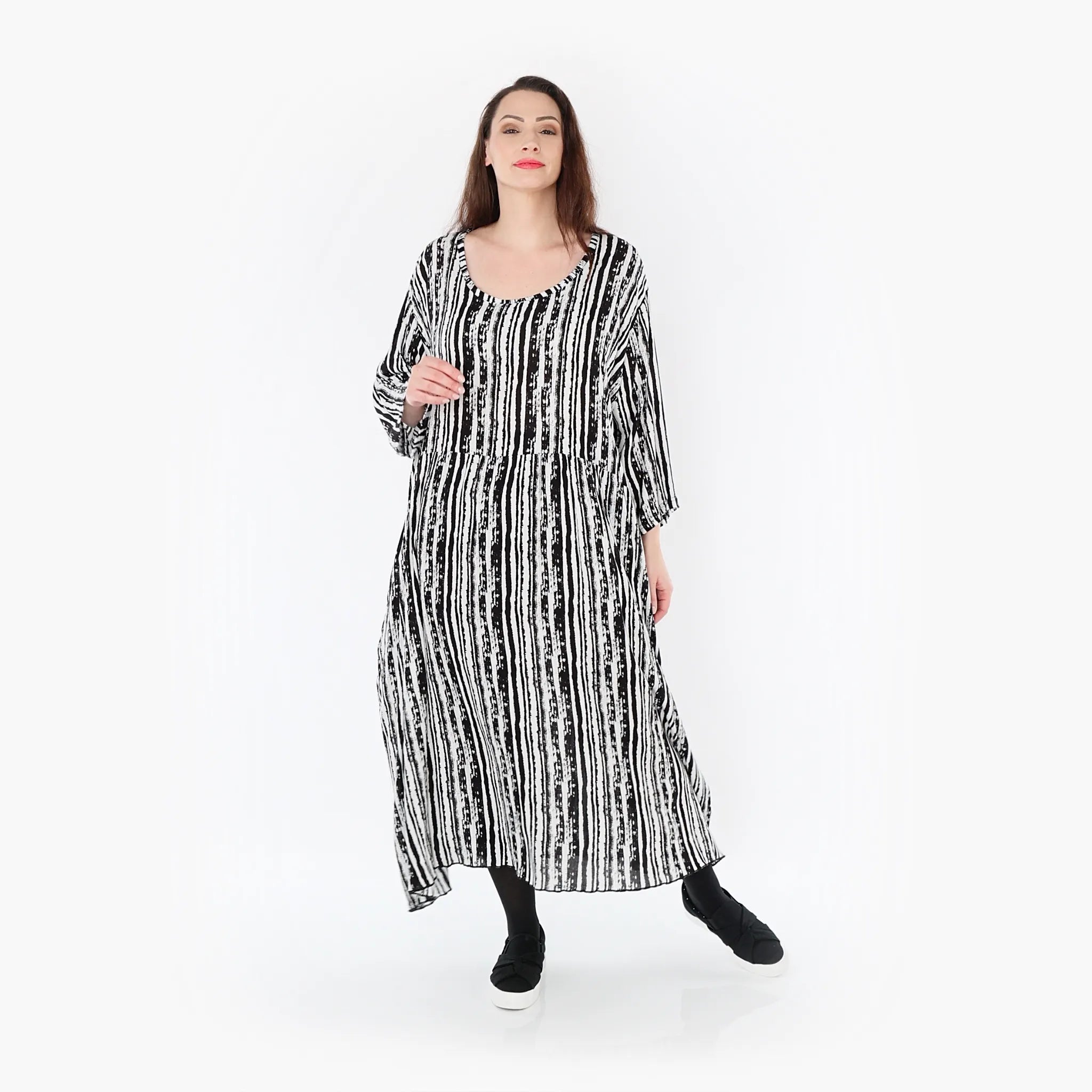  Ballonkleid von AKH Fashion aus Viskose, 1406677, Schwarz/Weiß, Pinselstrich, Schick
