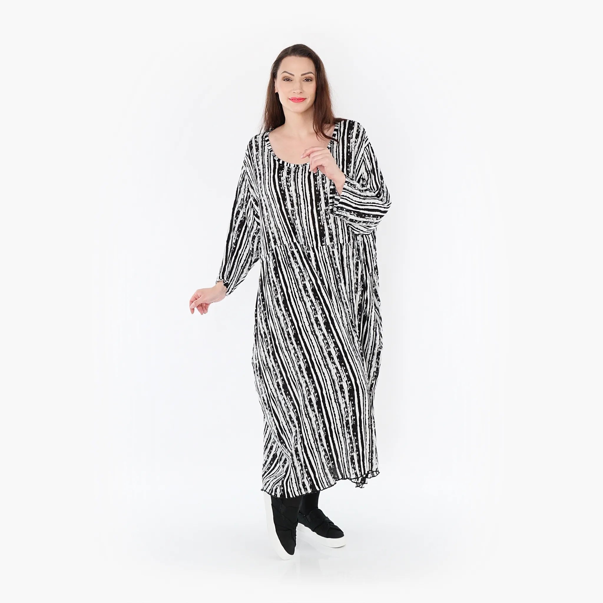  Ballonkleid von AKH Fashion aus Viskose, 1406677, Schwarz/Weiß, Pinselstrich, Schick