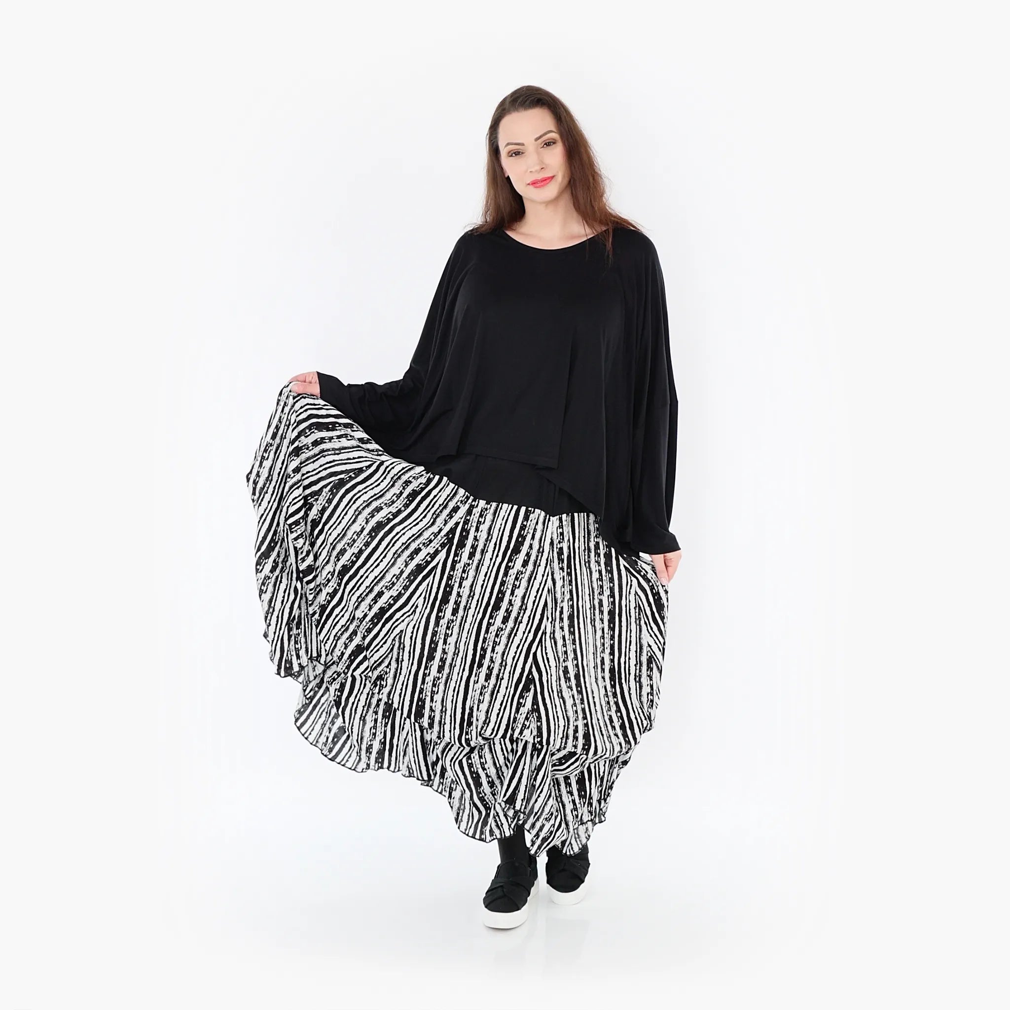  Ballonrock von AKH Fashion aus Viskose, 1407559, Schwarz/Weiß, Pinselstrich, Schick