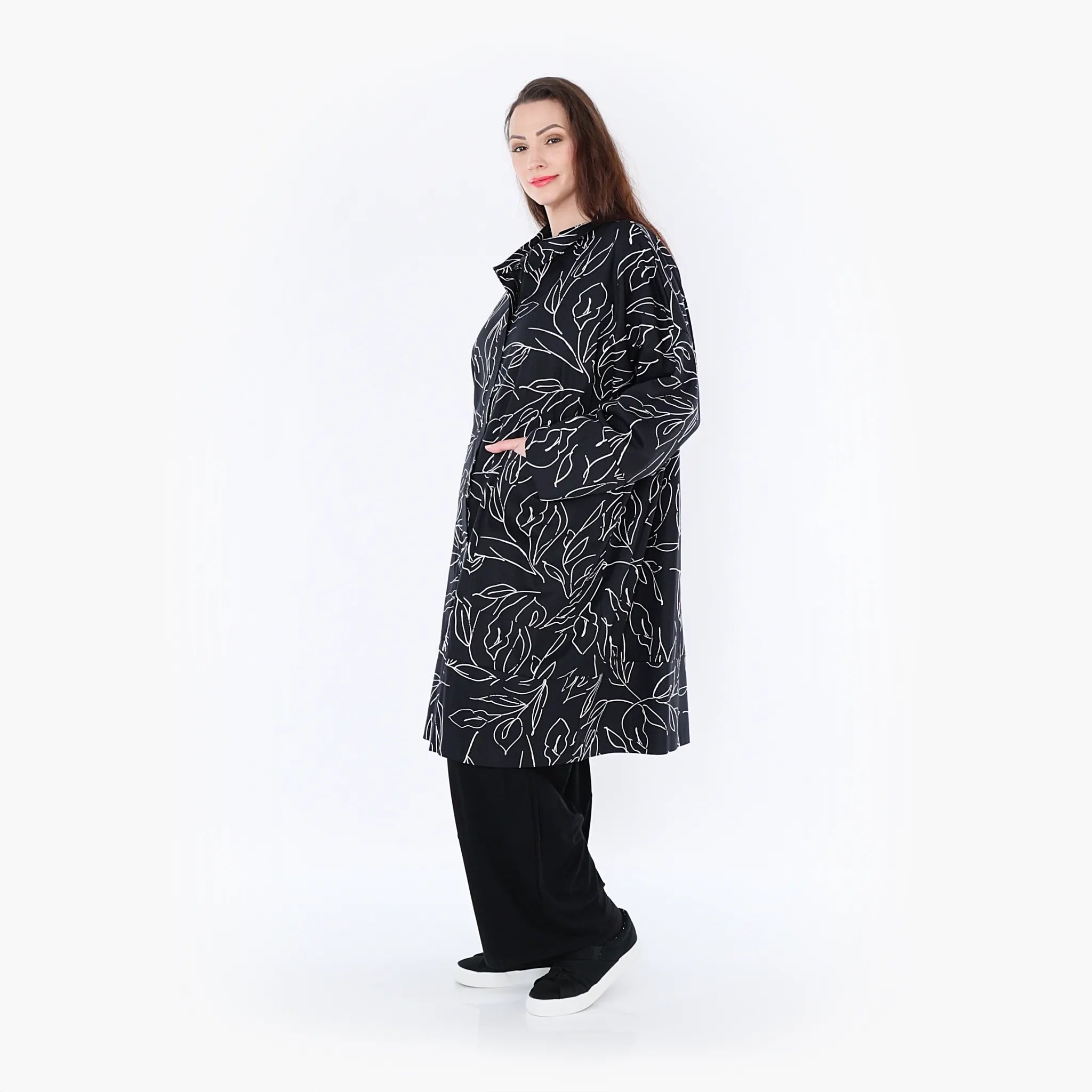  AKH Fashion Mantel in gerader Form, aus Baumwolle, 1406693, Schwarz/Weiß, Schick, Modern