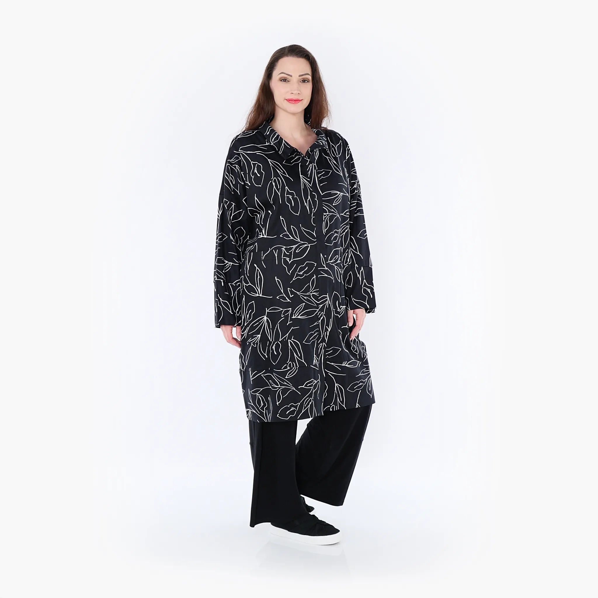  AKH Fashion Mantel in gerader Form, aus Baumwolle, 1406693, Schwarz/Weiß, Schick, Modern