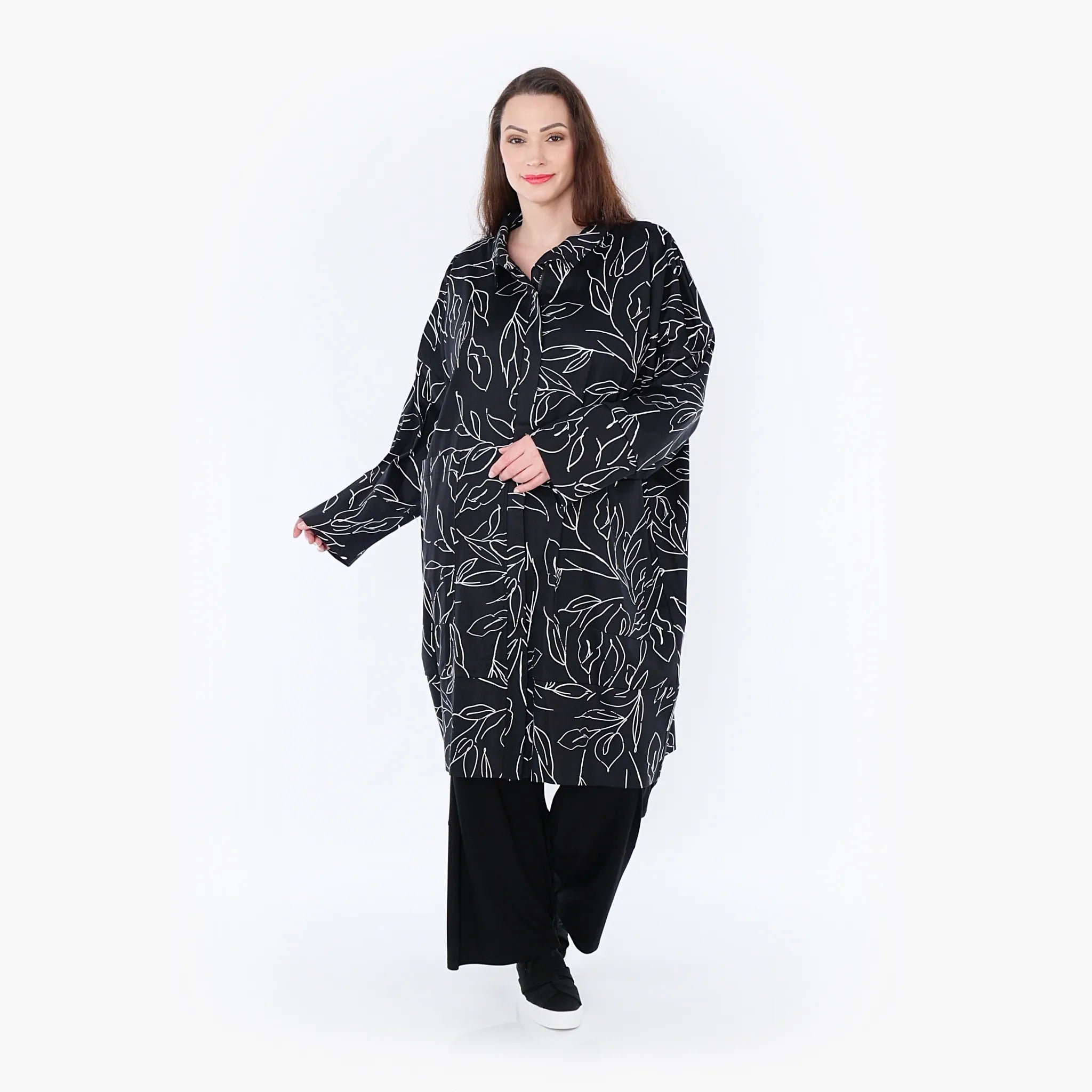  AKH Fashion Mantel in gerader Form, aus Baumwolle, 1406693, Schwarz/Weiß, Schick, Modern