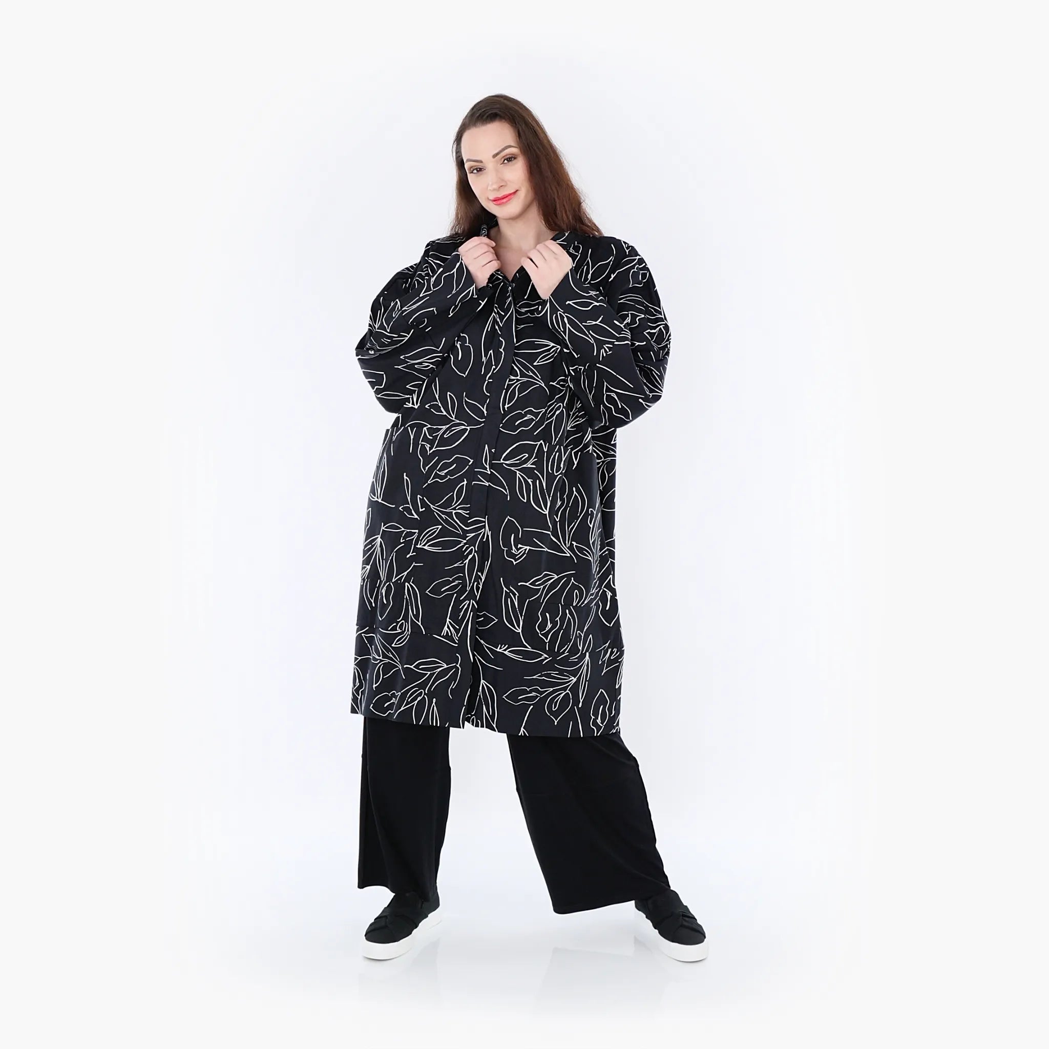  AKH Fashion Mantel in gerader Form, aus Baumwolle, 1406693, Schwarz/Weiß, Schick, Modern