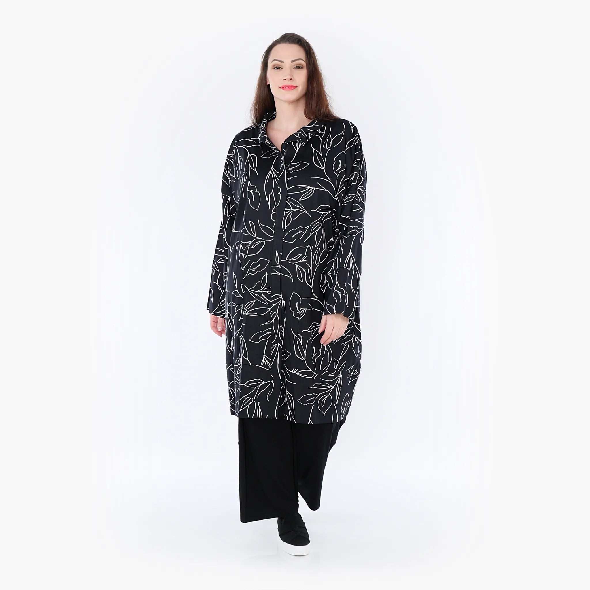  AKH Fashion Mantel in gerader Form, aus Baumwolle, 1406693, Schwarz/Weiß, Schick, Modern