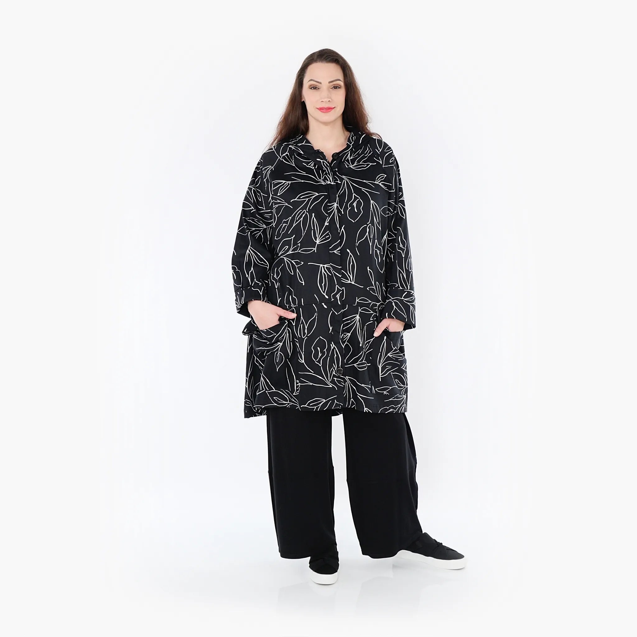 AKH Fashion Jacke in gerader Form, aus Baumwolle, 1406694, Schwarz/Weiß, Schick, Modern