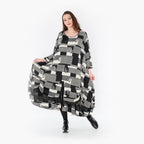  A-Form Kleid von AKH Fashion aus Viskose, 1426.06959, Schwarz/Ecru, Grafik, Schick, Schick