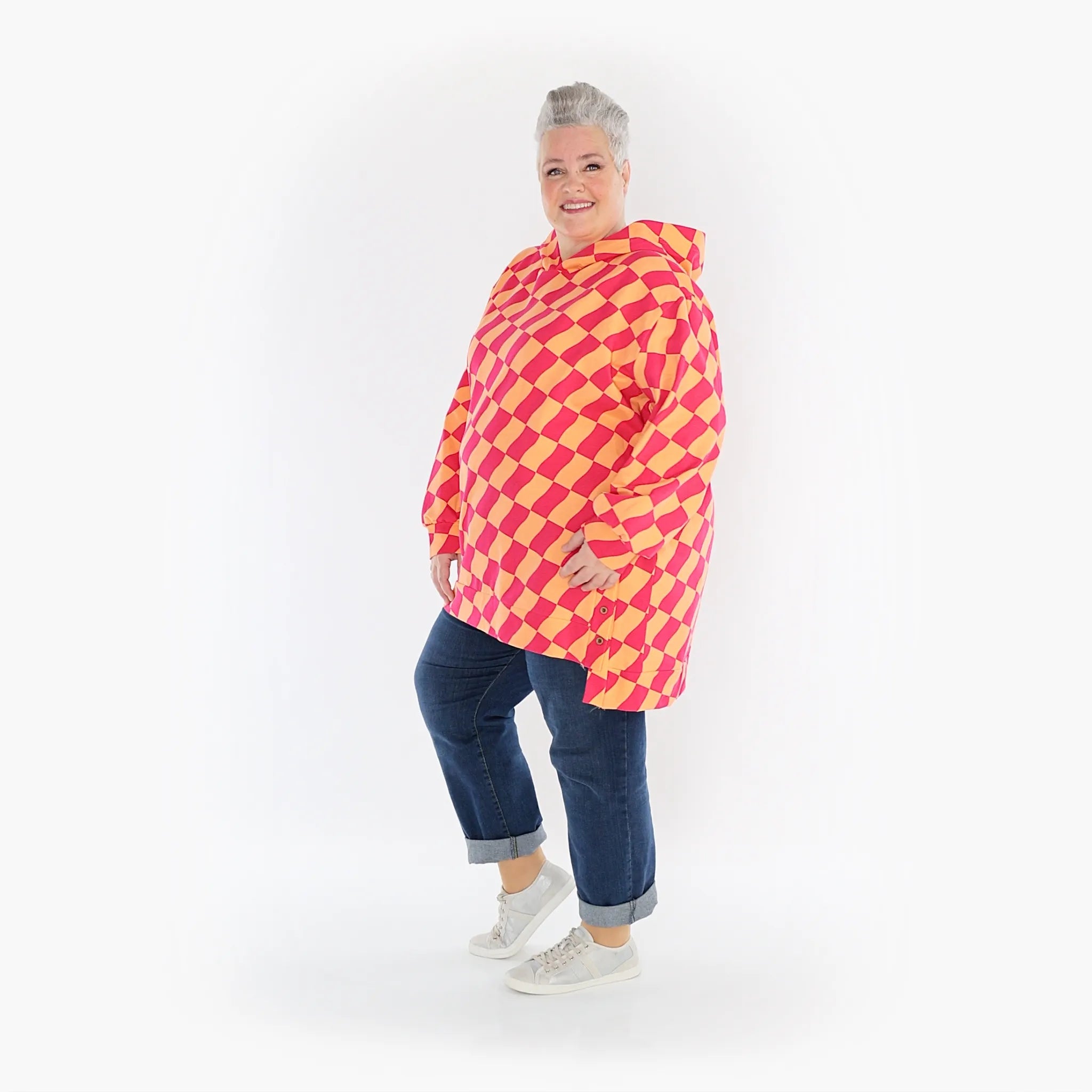  AKH Fashion Bigshirt in gerader Form, aus Baumwolle, 1427.06988, Koralle/Fuchsia, Kariert