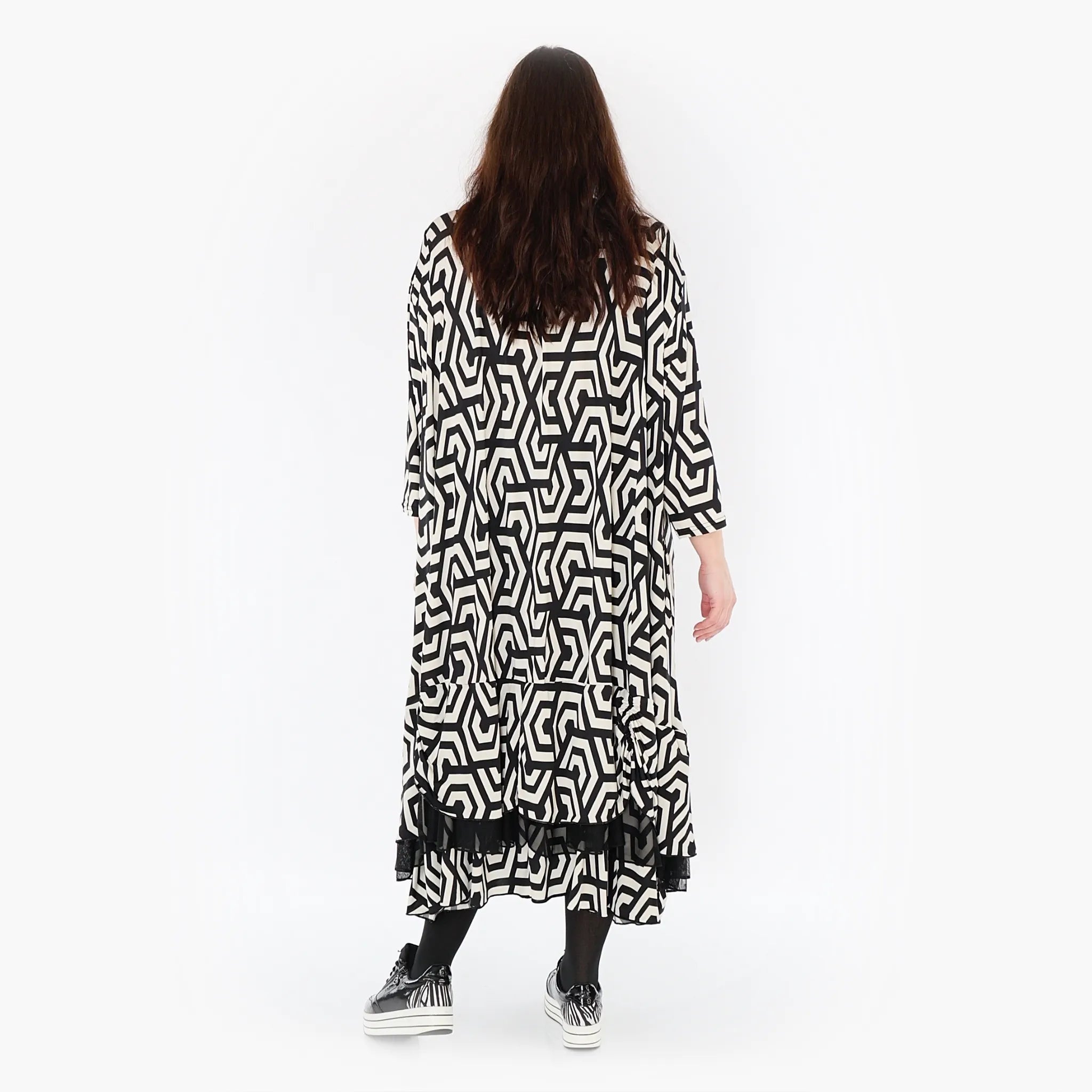  A-Form Kleid von AKH Fashion aus Viskose, 1428.06959, Schwarz/Ecru, Grafik, Schick, Schick