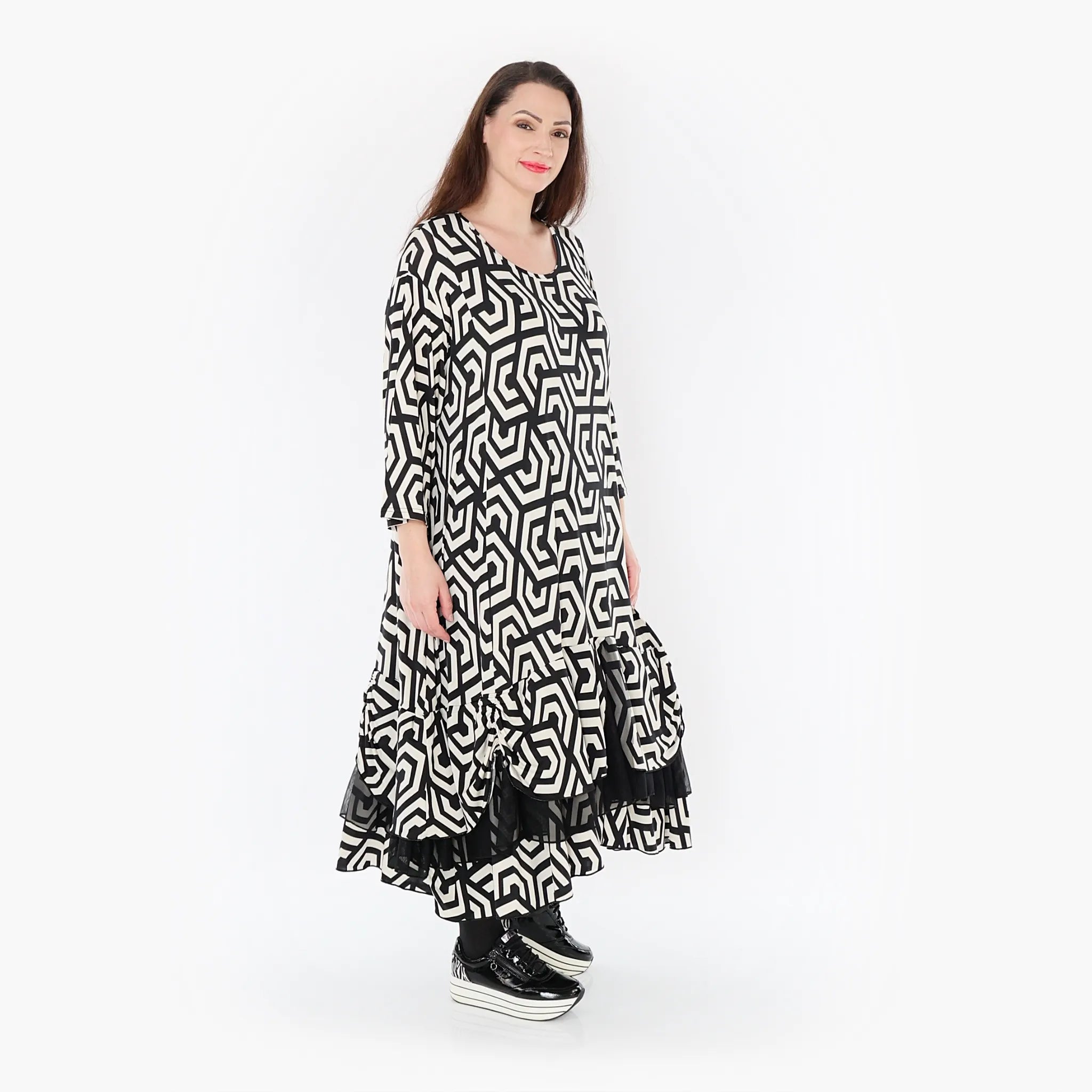  A-Form Kleid von AKH Fashion aus Viskose, 1428.06959, Schwarz/Ecru, Grafik, Schick, Schick