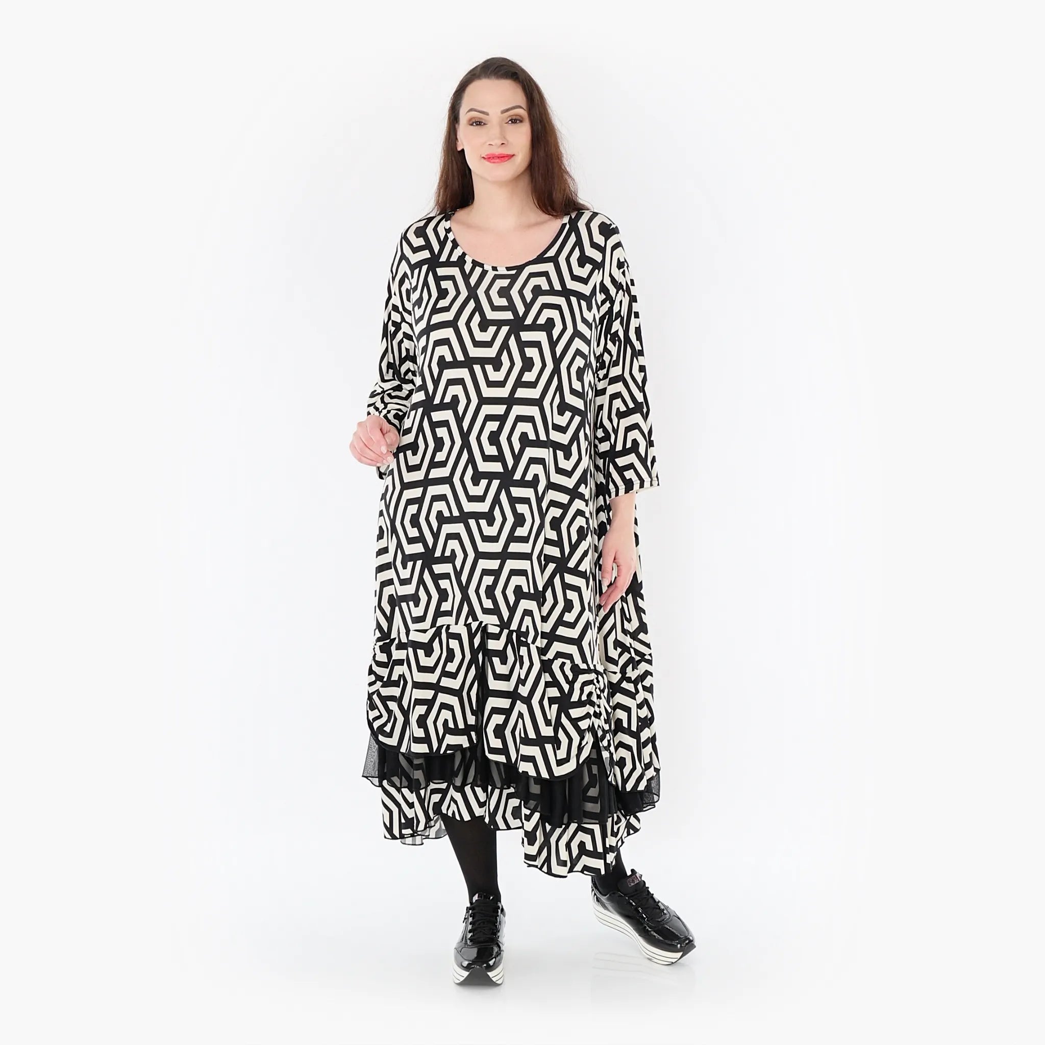  A-Form Kleid von AKH Fashion aus Viskose, 1428.06959, Schwarz/Ecru, Grafik, Schick, Schick