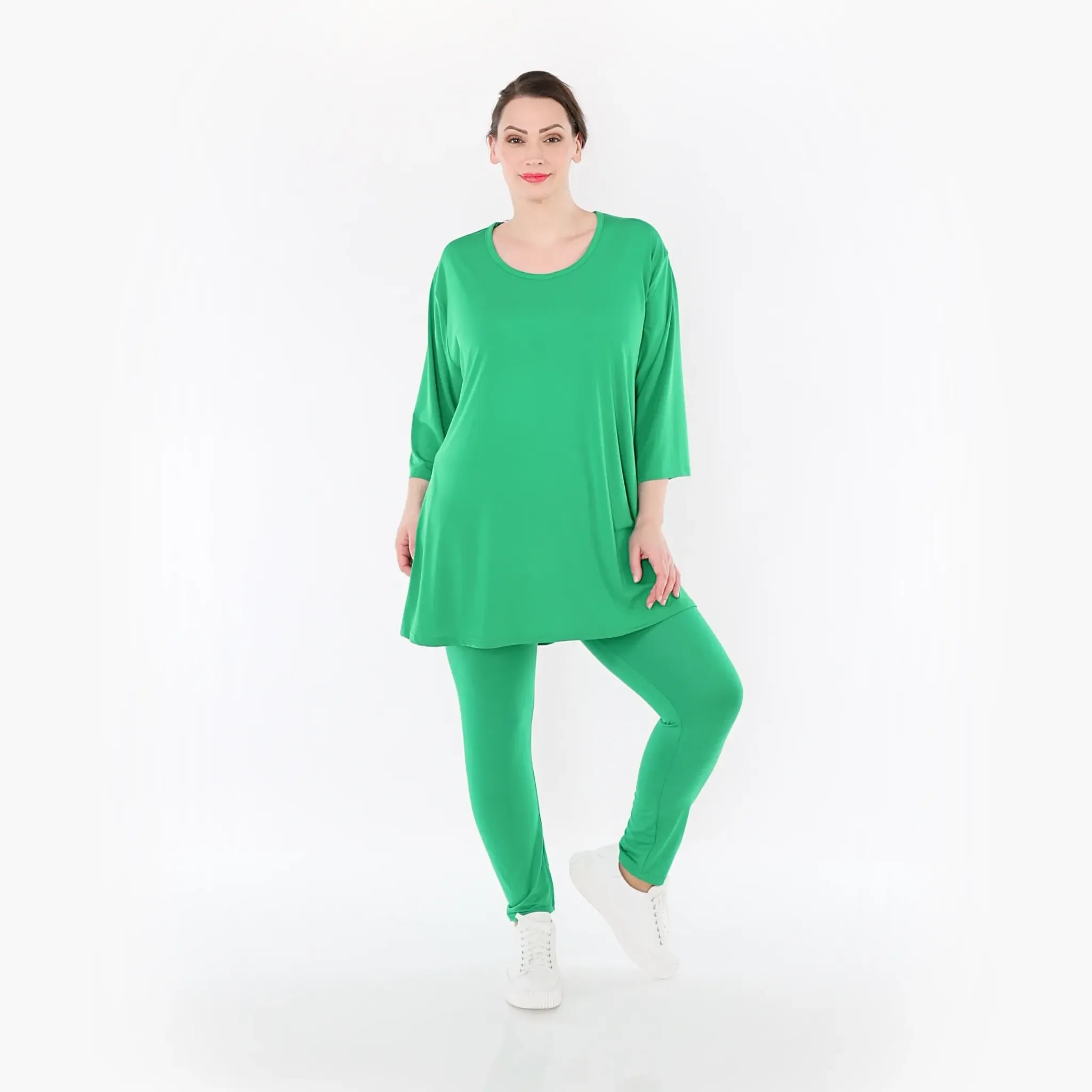  AKH Fashion Shirt in Glocken-Form, aus Materialmix, 1431.01892, Grün, Schick, Modern