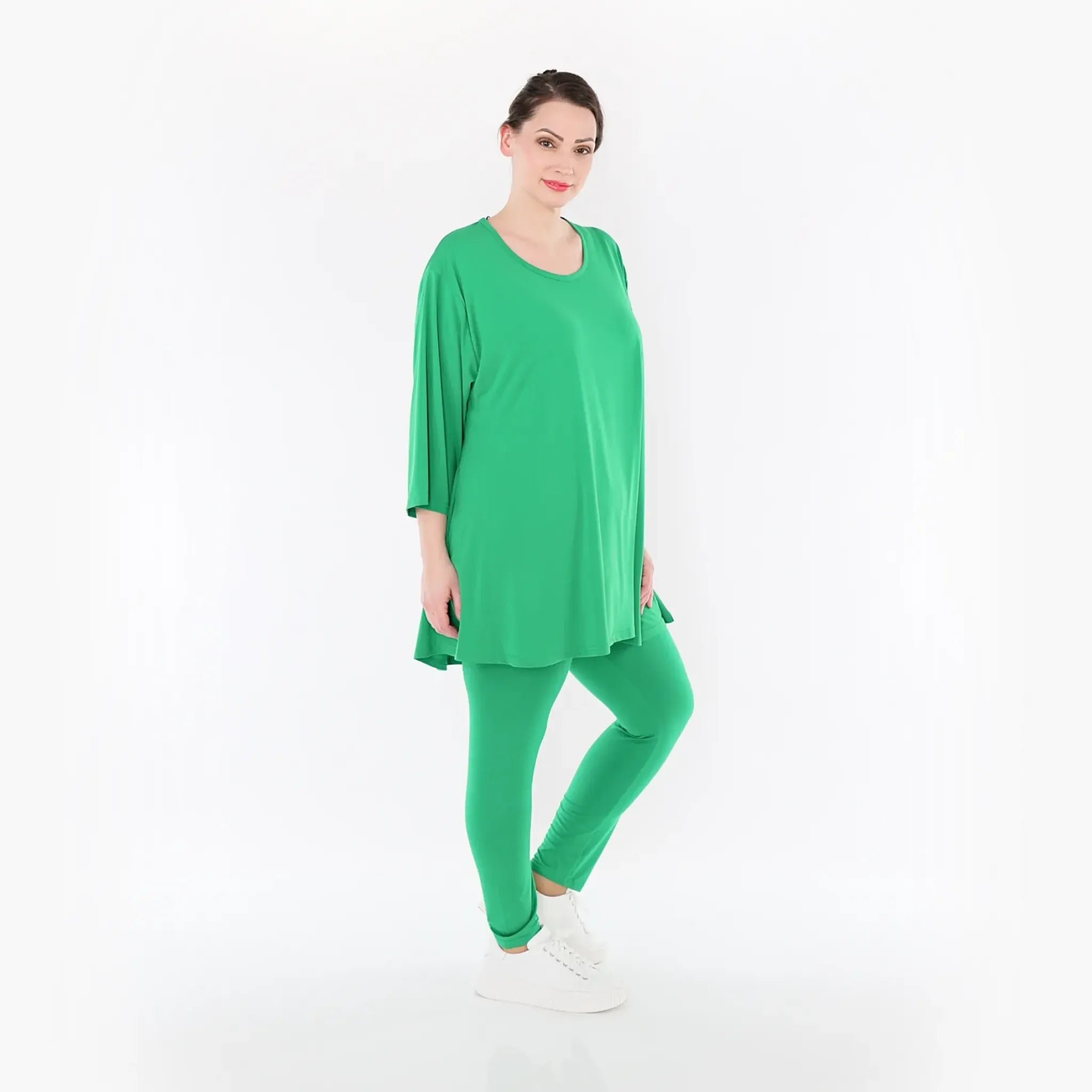  AKH Fashion Shirt in Glocken-Form, aus Materialmix, 1431.01892, Grün, Schick, Modern