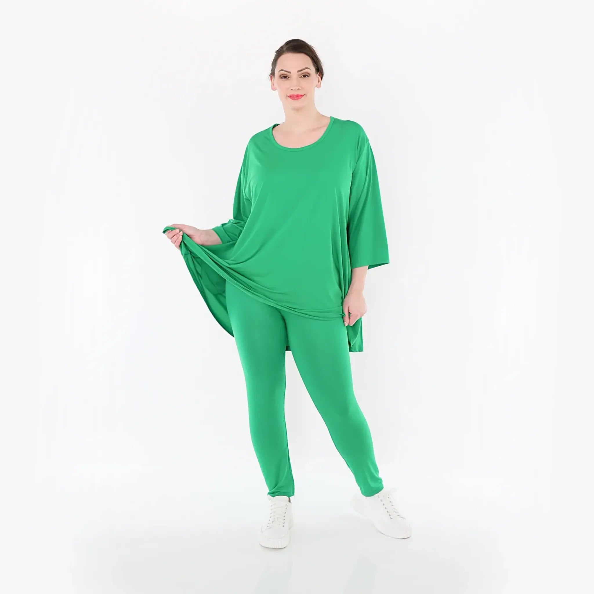  AKH Fashion Shirt in Glocken-Form, aus Materialmix, 1431.01892, Grün, Schick, Modern