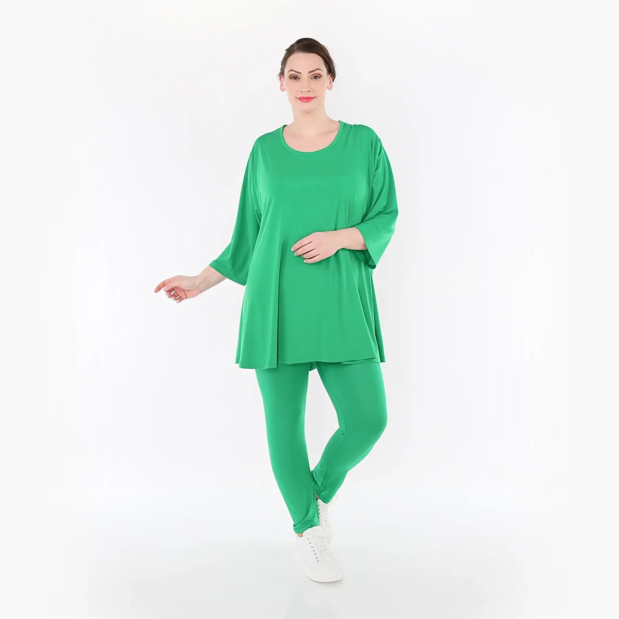  AKH Fashion Shirt in Glocken-Form, aus Materialmix, 1431.01892, Grün, Schick, Modern