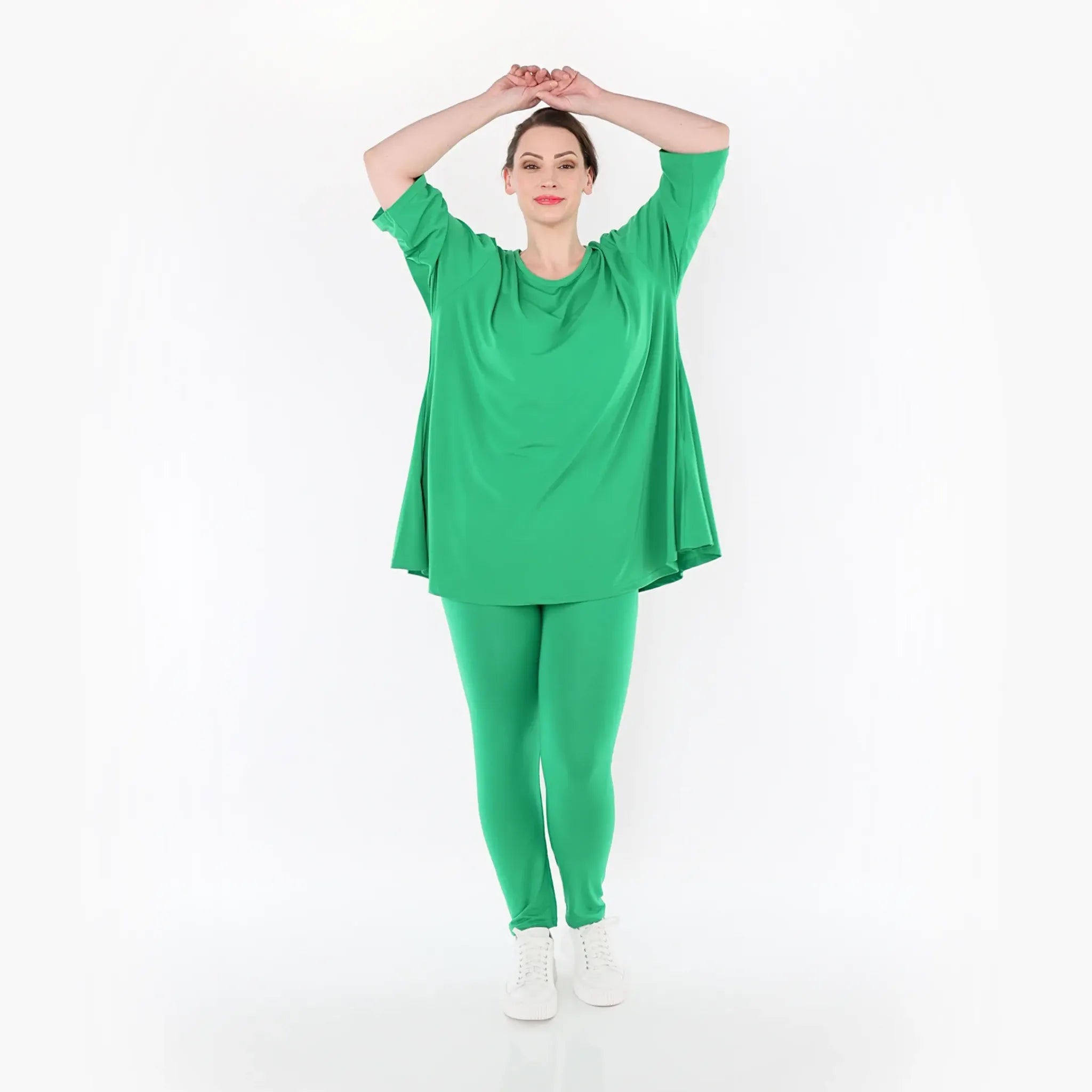  AKH Fashion Shirt in Glocken-Form, aus Materialmix, 1431.01892, Grün, Schick, Modern