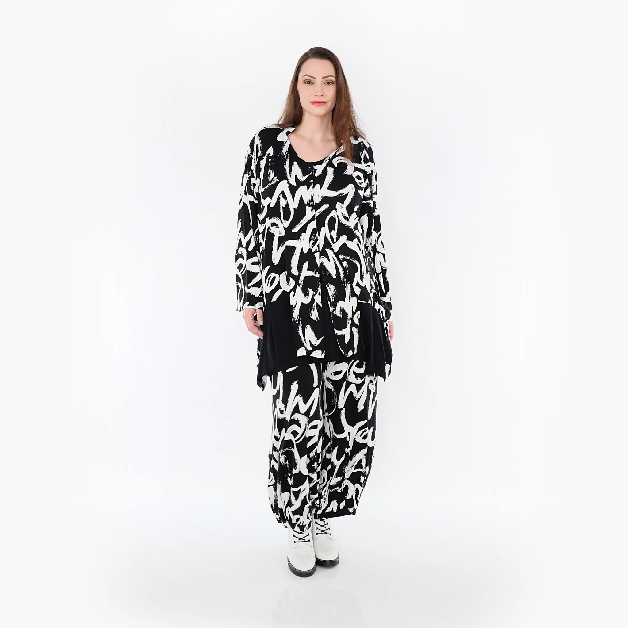  A-Form Jacke von AKH Fashion aus Viskose, 1434.07027, Schwarz/Weiß, Schick, Modern, Bequem