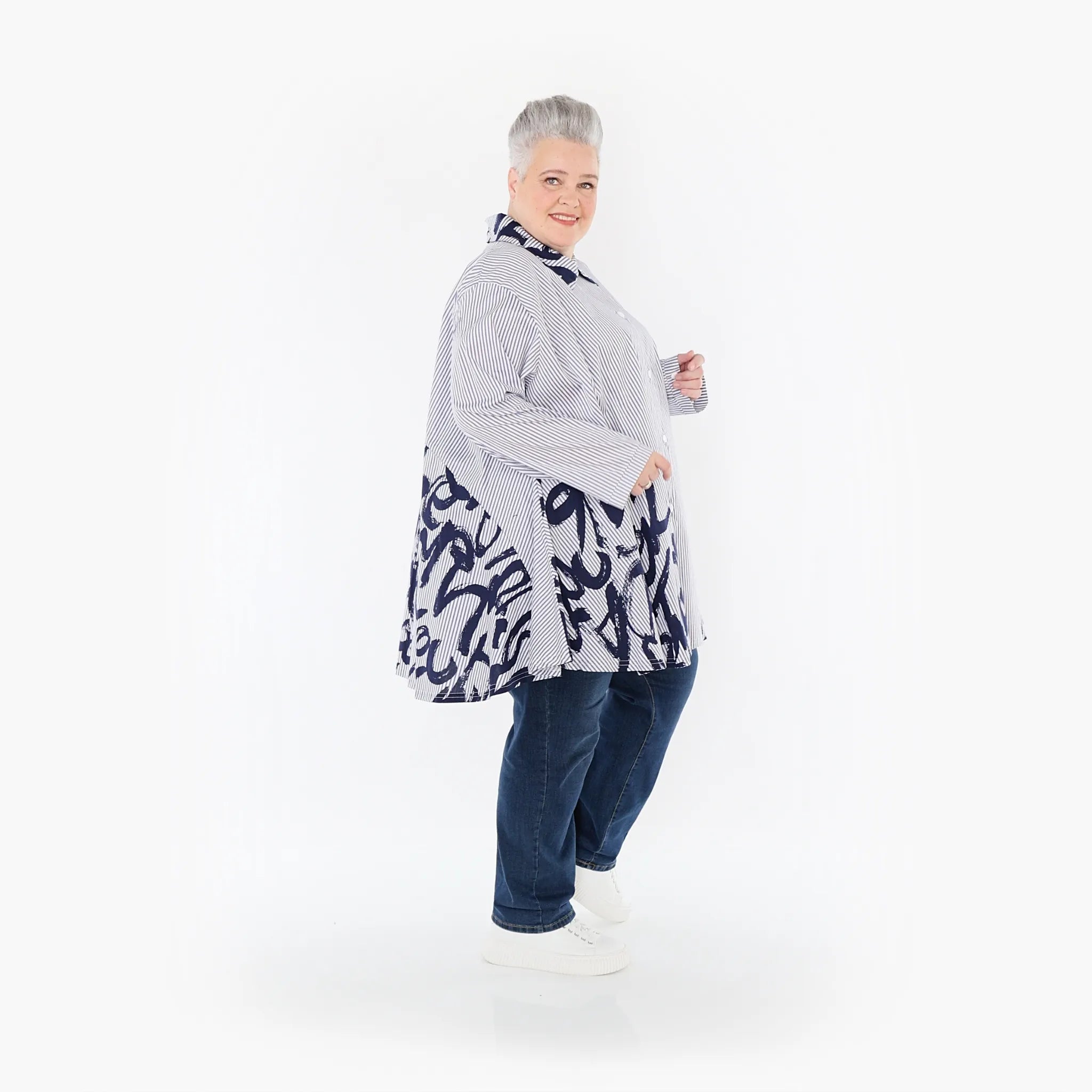  AKH Fashion Bluse in Glocken-Form, aus Baumwolle, 1435.06795, Weiß/Blau, Vichy-Streifen