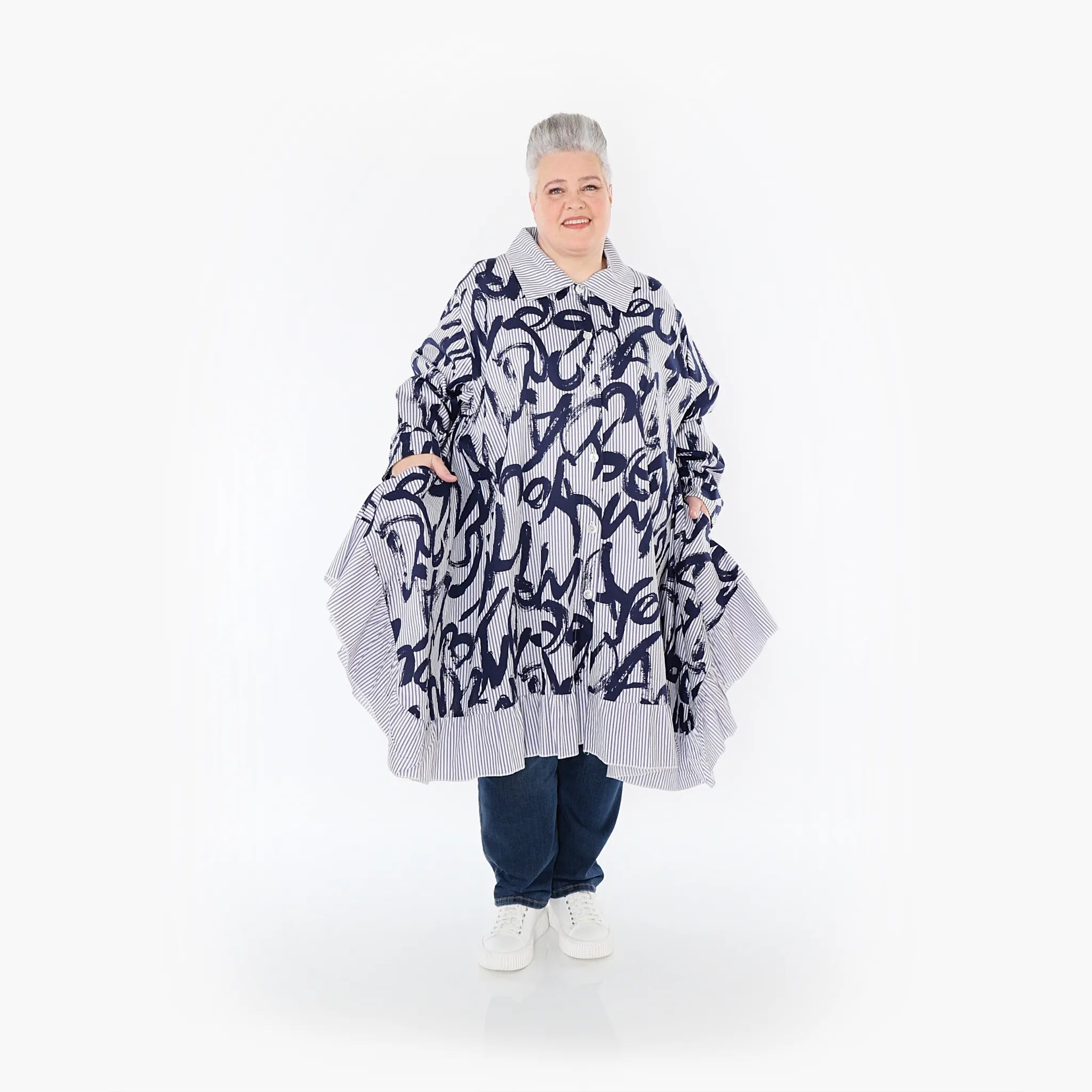  A-Form Bluse von AKH Fashion aus Baumwolle, 1435.06917, Blau/Weiß, Vichy-Streifen, Schick