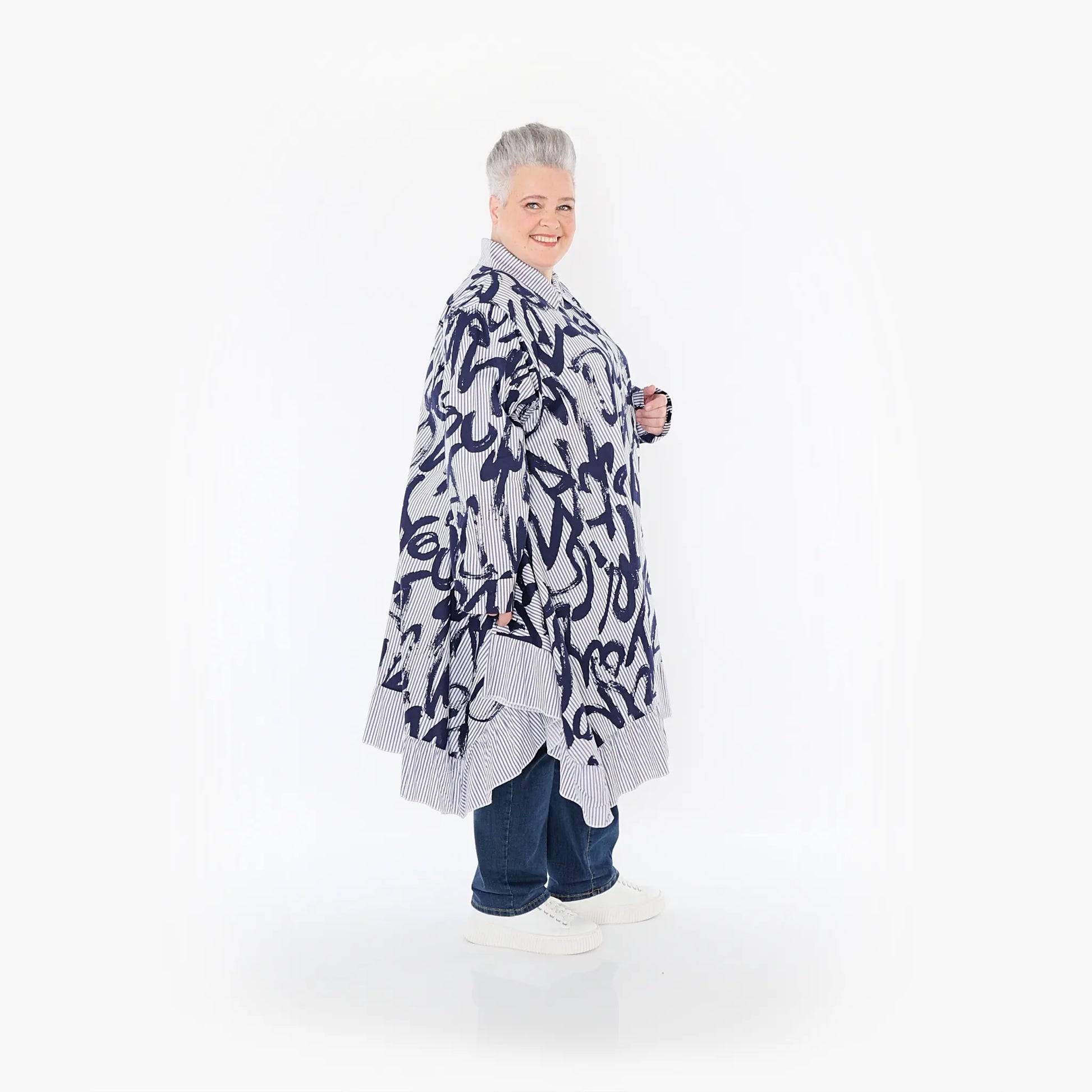  A-Form Bluse von AKH Fashion aus Baumwolle, 1435.06917, Blau/Weiß, Vichy-Streifen, Schick