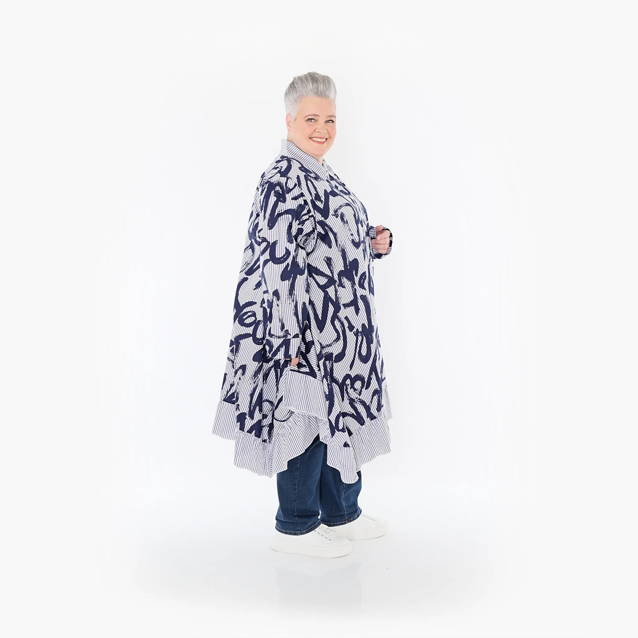  A-Form Bluse von AKH Fashion aus Baumwolle, 1435.06917, Blau/Weiß, Vichy-Streifen, Schick