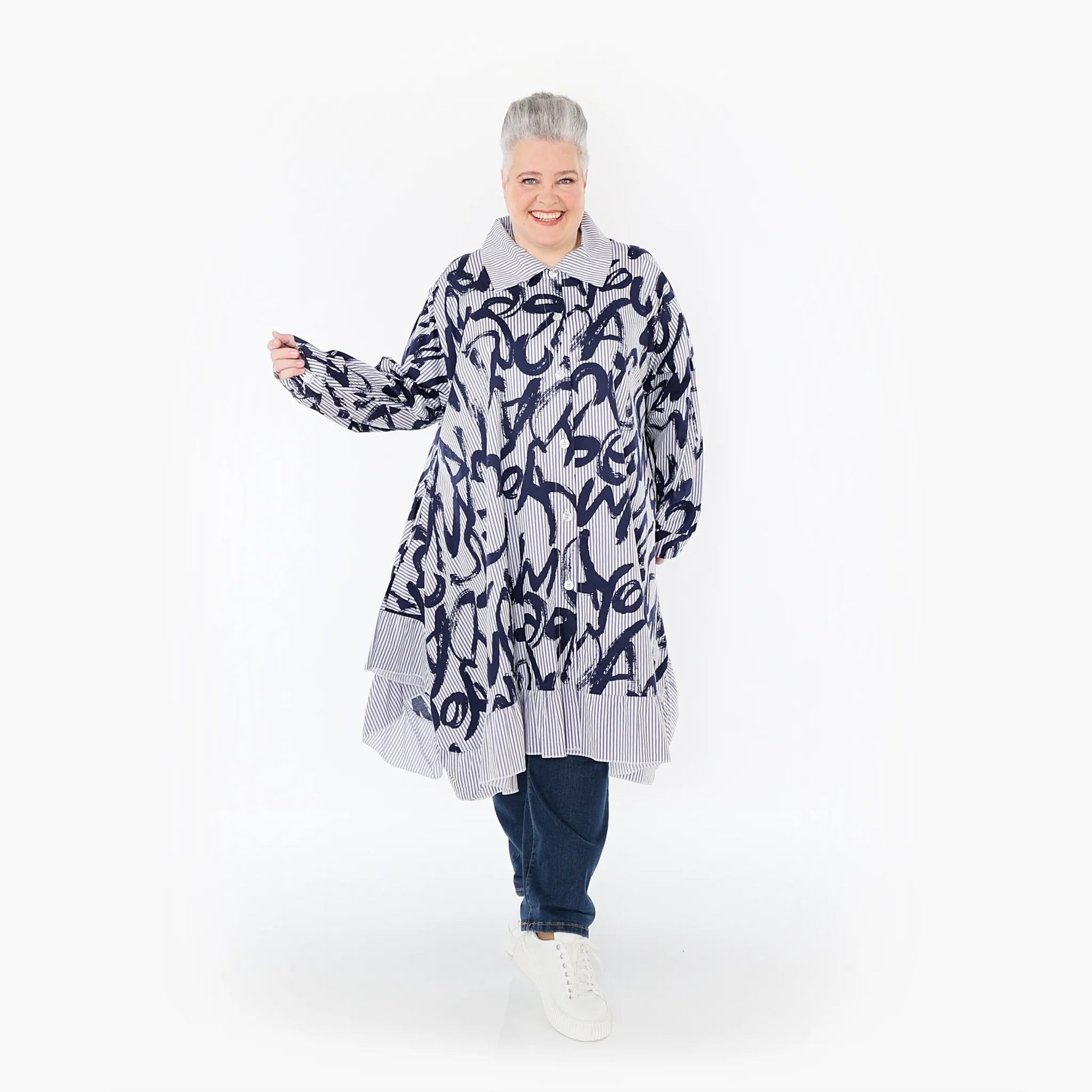  A-Form Bluse von AKH Fashion aus Baumwolle, 1435.06917, Blau/Weiß, Vichy-Streifen, Schick