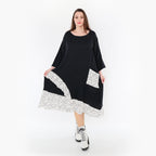  AKH Fashion Kleid in asymmetrischer Form, aus Baumwolle, 1441.07024, Schwarz/Weiß, Schick