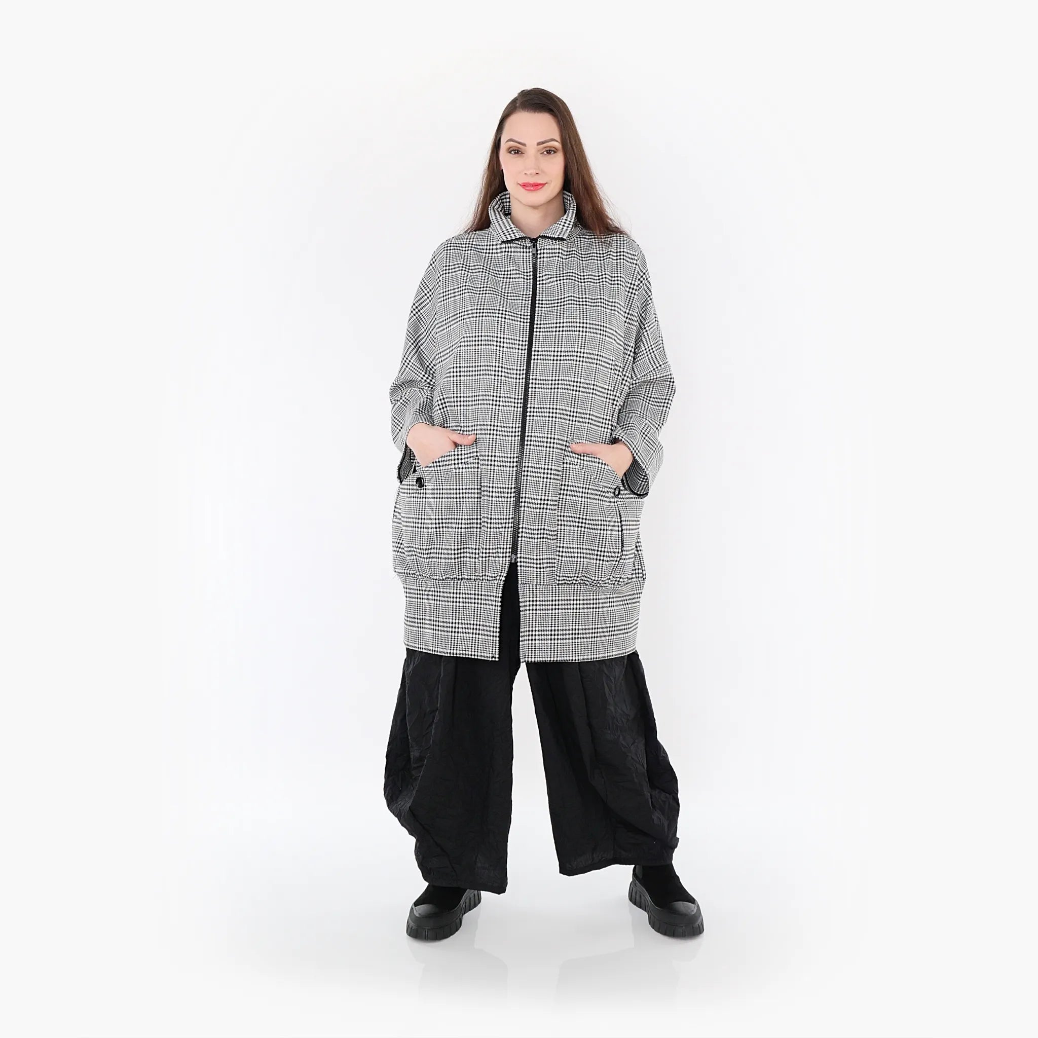  AKH Fashion Jacke in gerader Form, aus Baumwolle, 1444.06550, Schwarz/Weiß, Schick, Schick