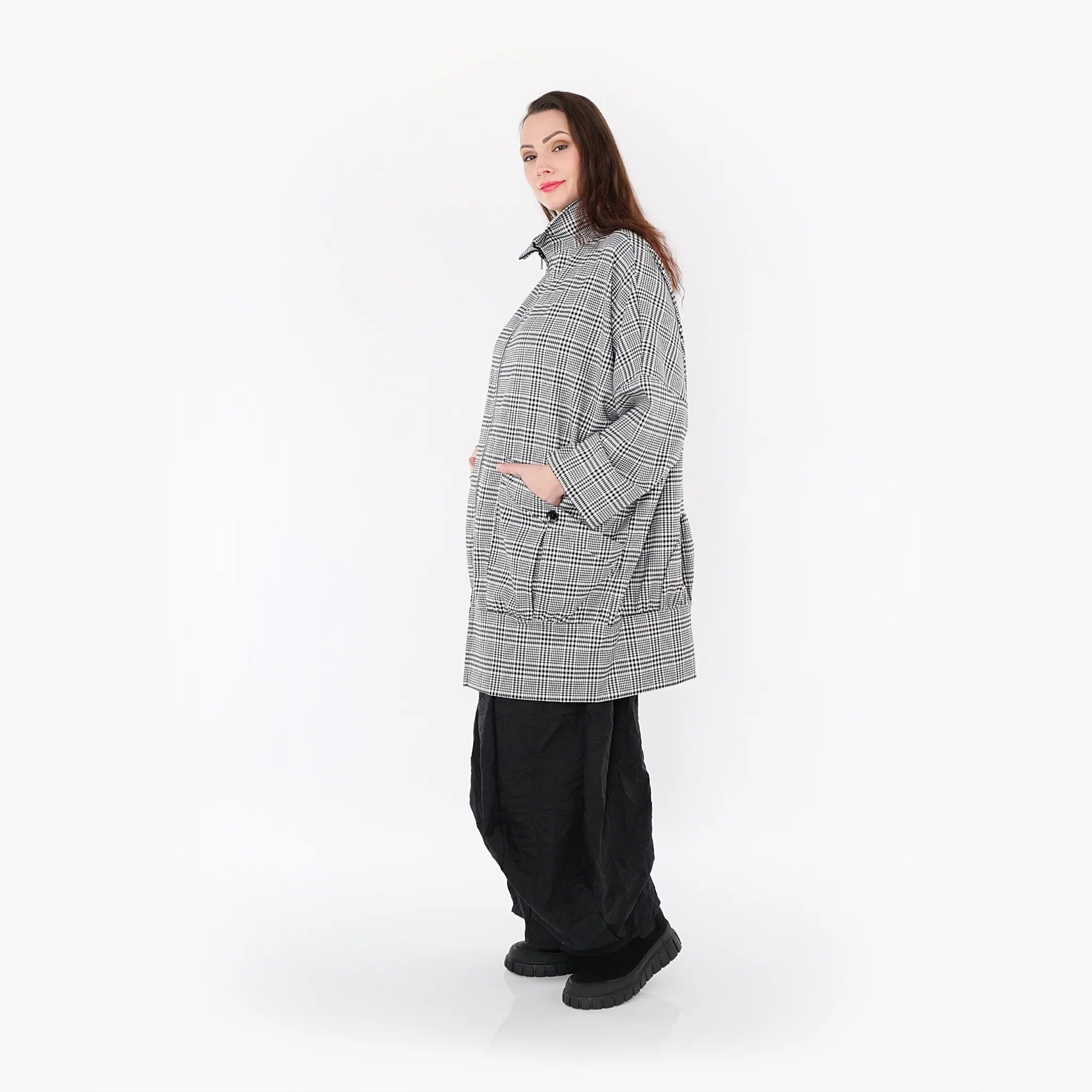  AKH Fashion Jacke in gerader Form, aus Baumwolle, 1444.06550, Schwarz/Weiß, Schick, Schick