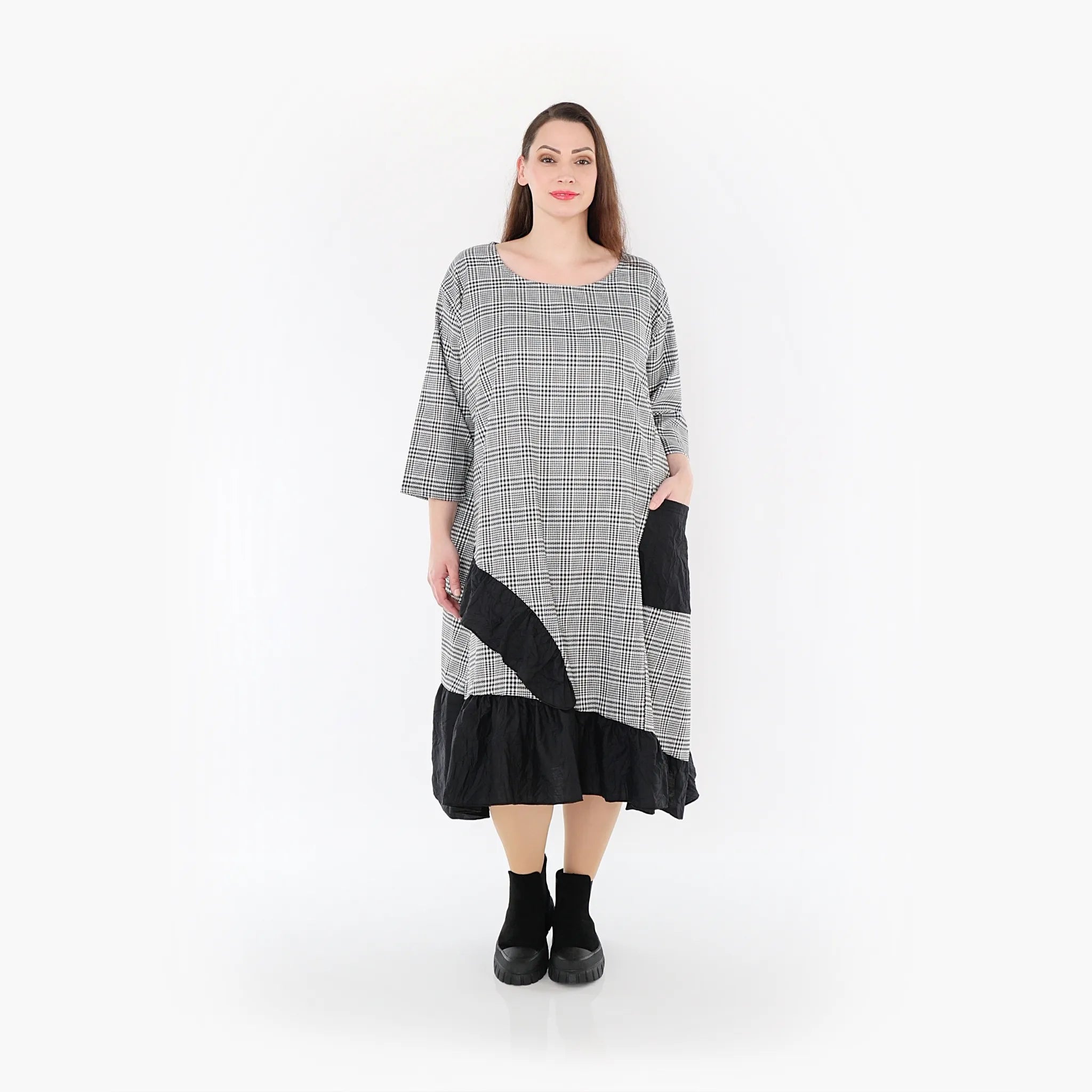  AKH Fashion Kleid in asymmetrischer Form, aus Baumwolle, 1444.07024, Schwarz/Weiß, Schick