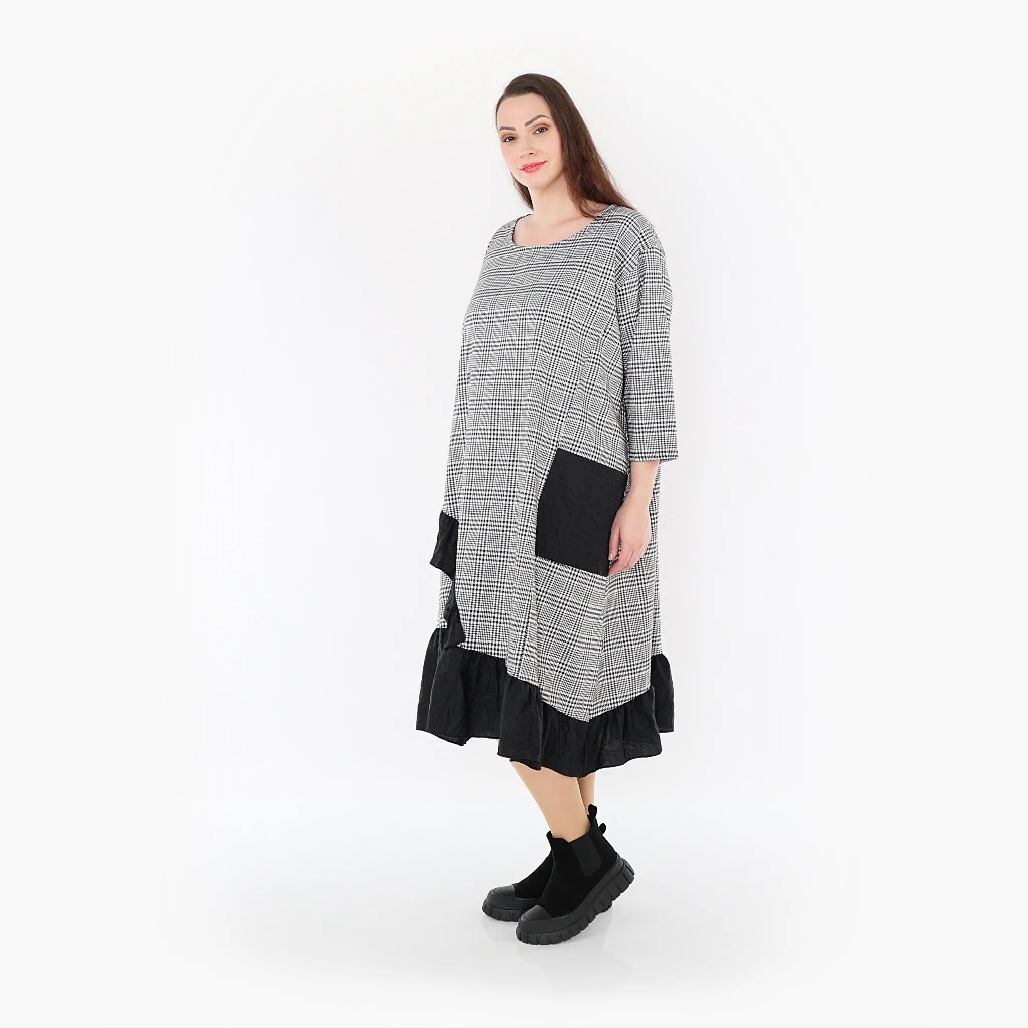  AKH Fashion Kleid in asymmetrischer Form, aus Baumwolle, 1444.07024, Schwarz/Weiß, Schick