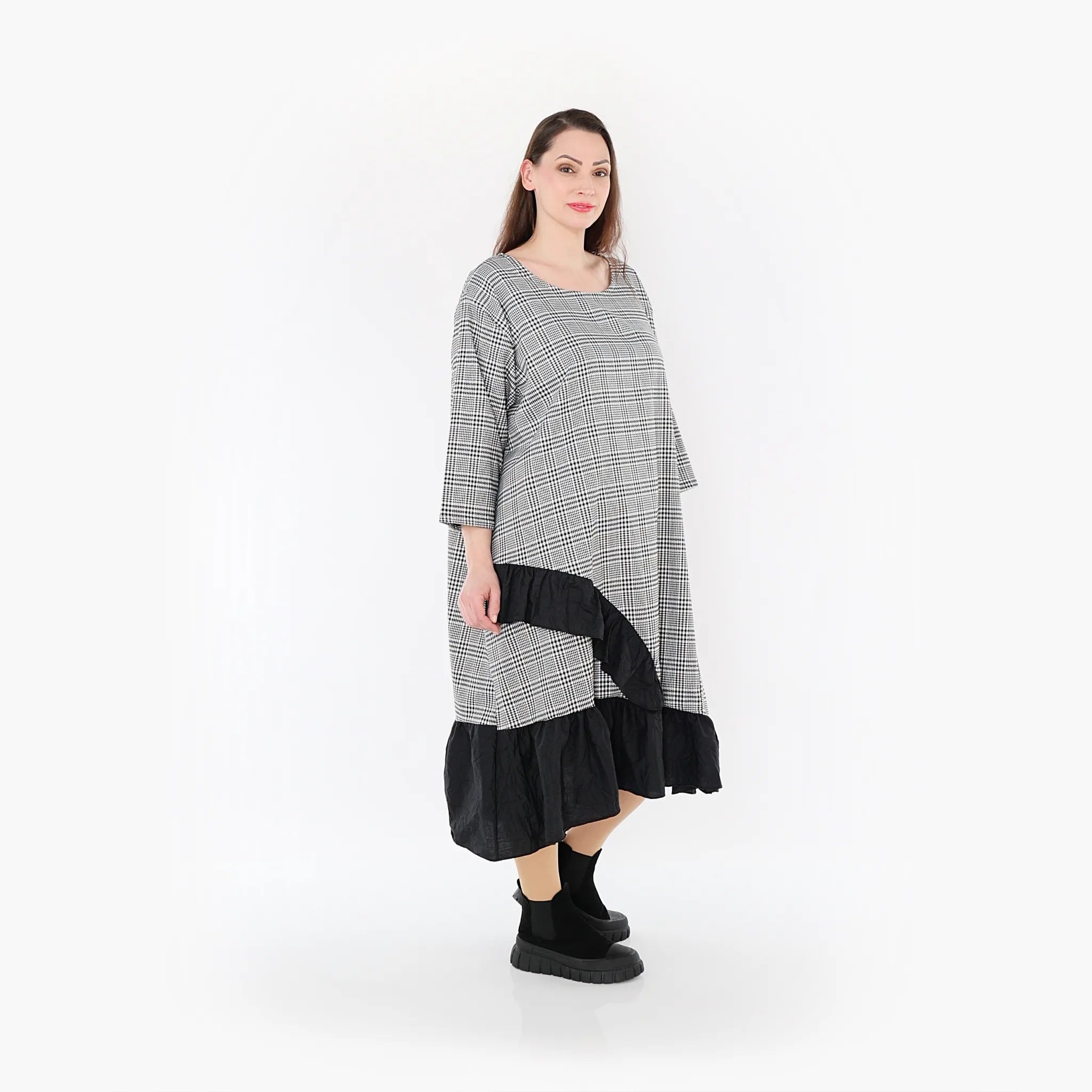  AKH Fashion Kleid in asymmetrischer Form, aus Baumwolle, 1444.07024, Schwarz/Weiß, Schick