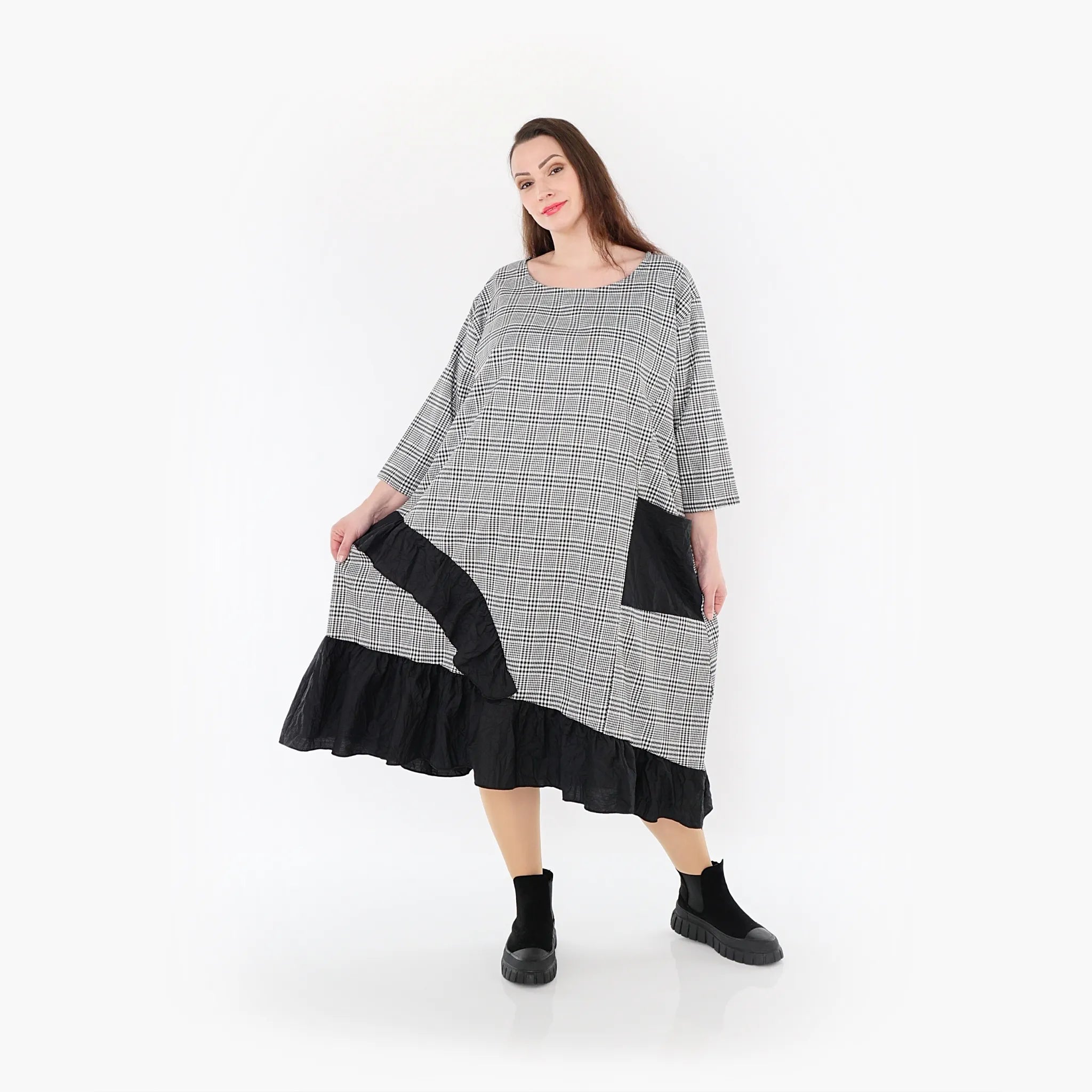  AKH Fashion Kleid in asymmetrischer Form, aus Baumwolle, 1444.07024, Schwarz/Weiß, Schick