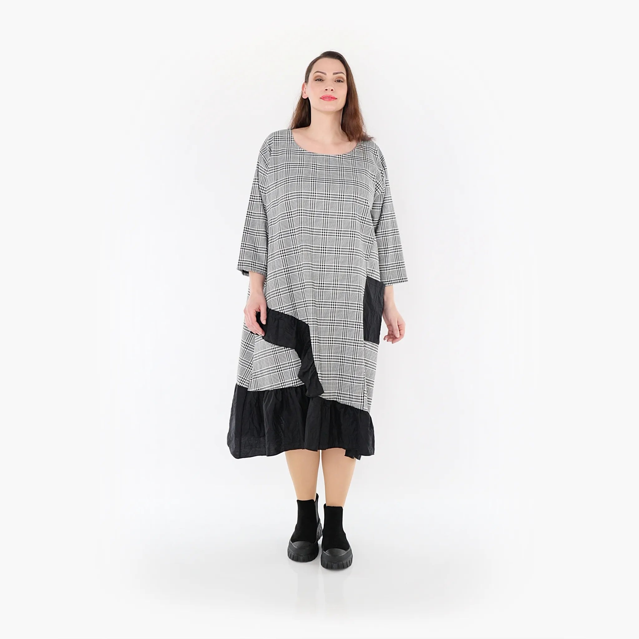  AKH Fashion Kleid in asymmetrischer Form, aus Baumwolle, 1444.07024, Schwarz/Weiß, Schick
